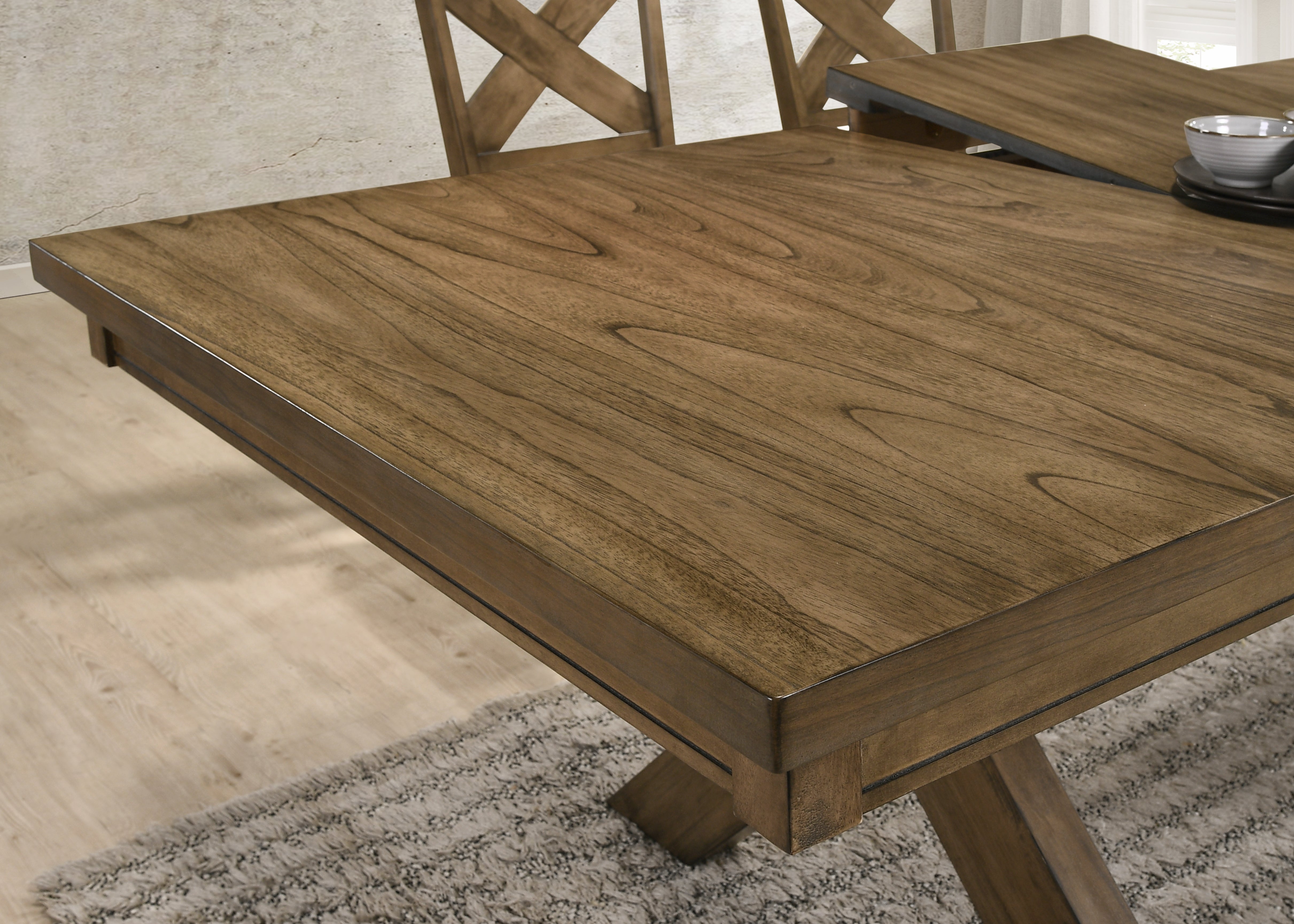Raven Wood Crossbuck Base Dining Table with Butterfly Leaf - Extendable Farmhouse Style Dining Table for Family Gatherings & Dinner Parties
