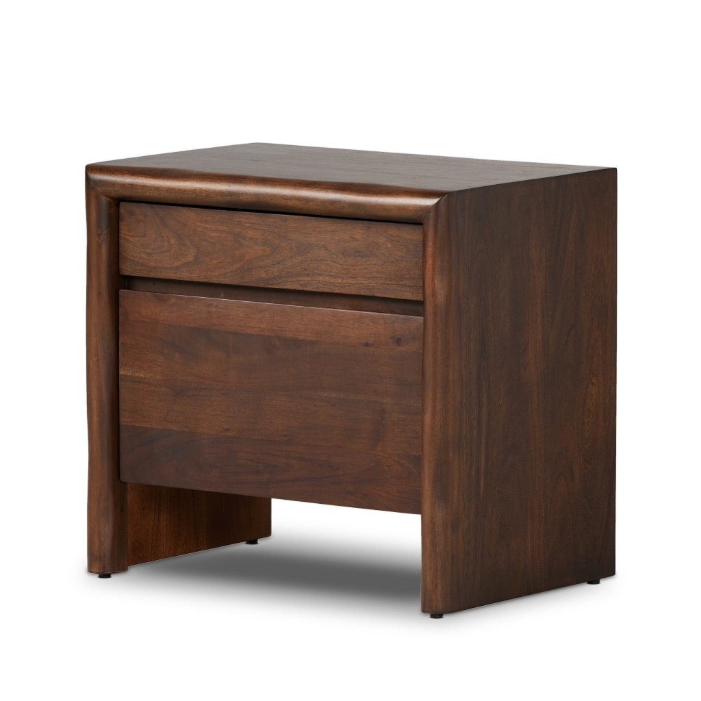 Rustic Brown Acacia Wood Nightstand - Nigel Bedside Table for Bedroom, Living Room & Office - Stylish and Durable Storage Solution