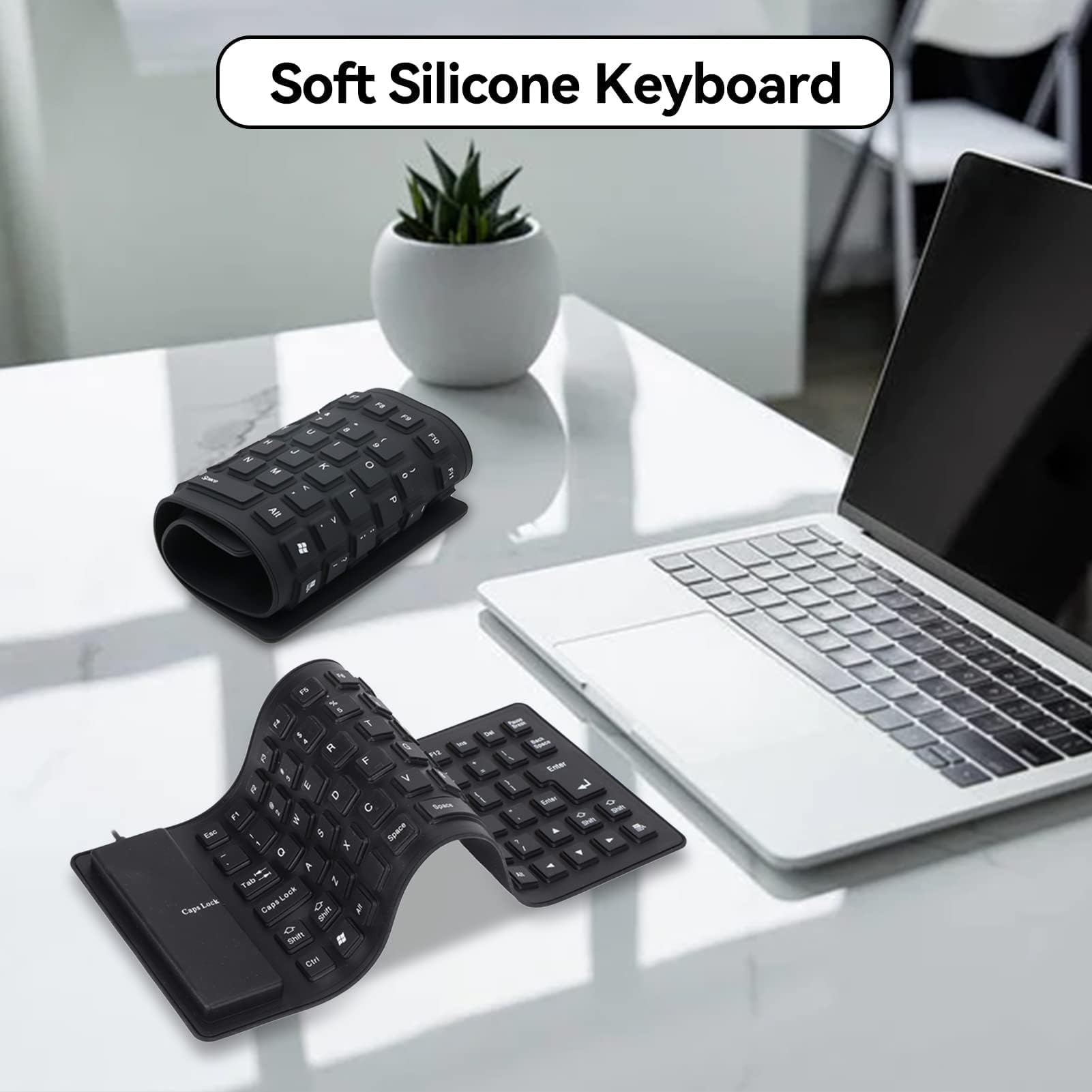 Foldable Silicone USB Keyboard 85 Keys - Waterproof, Silent & Portable Soft Keyboard for Laptop, PC, Mac - Perfect for Travel, Office & Home Use (Black)