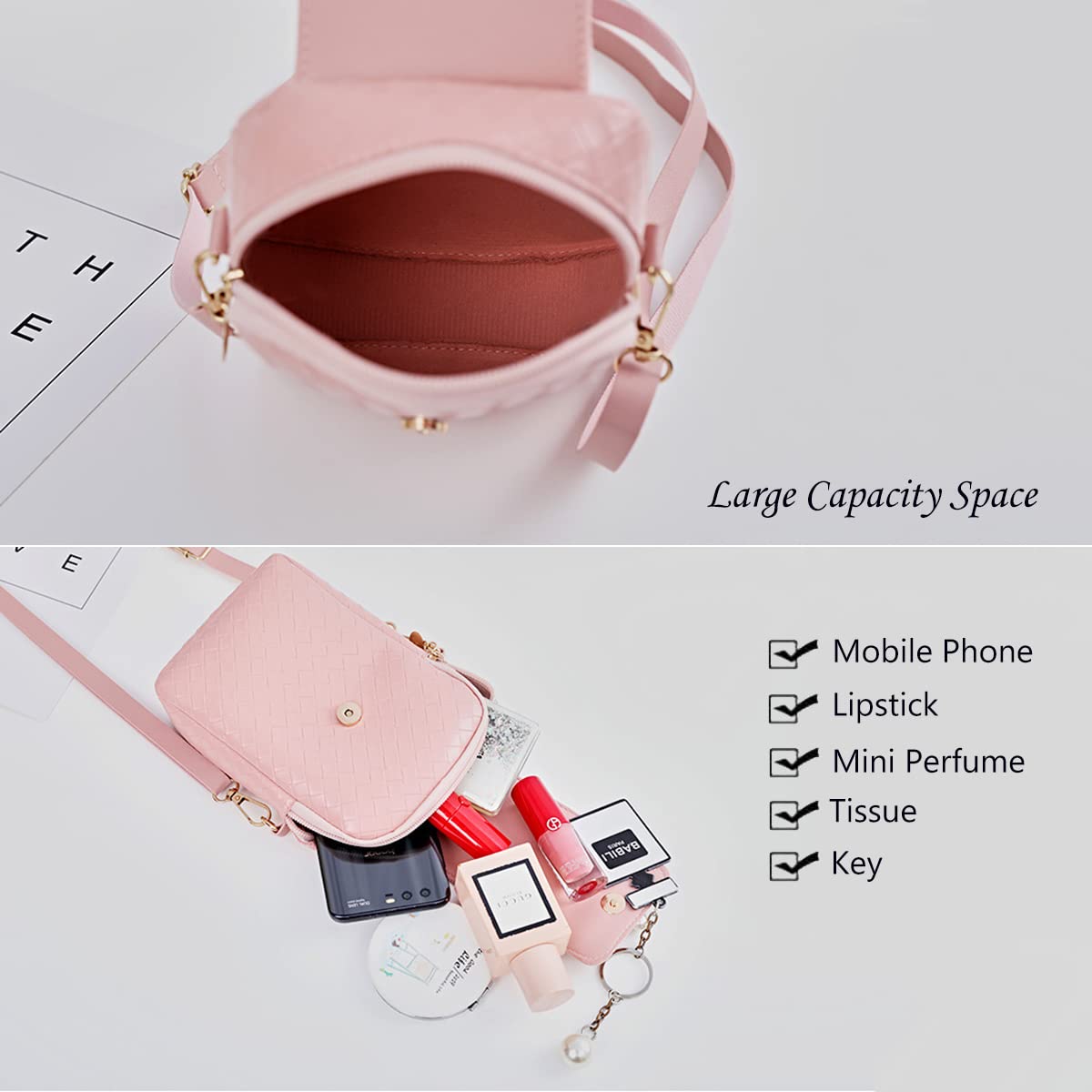 Women's PU Leather Crossbody Phone Bag - Adjustable Strap, Large Capacity Zipper Shoulder Purse for iPhone/Samsung - Fashionable Mobile Wallet for Travel, Shopping & Daily Use (Black)