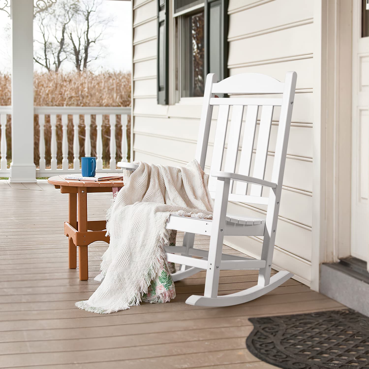**Flamaker Oversized All-Weather Outdoor Rocking Chair - Wide Armrests, Durable Patio Rocker for Lawn, Garden, Beach, Backyard, Porch & Fire Pit - Perfect for Relaxing, Lounging & Enjoying Nature (White)**