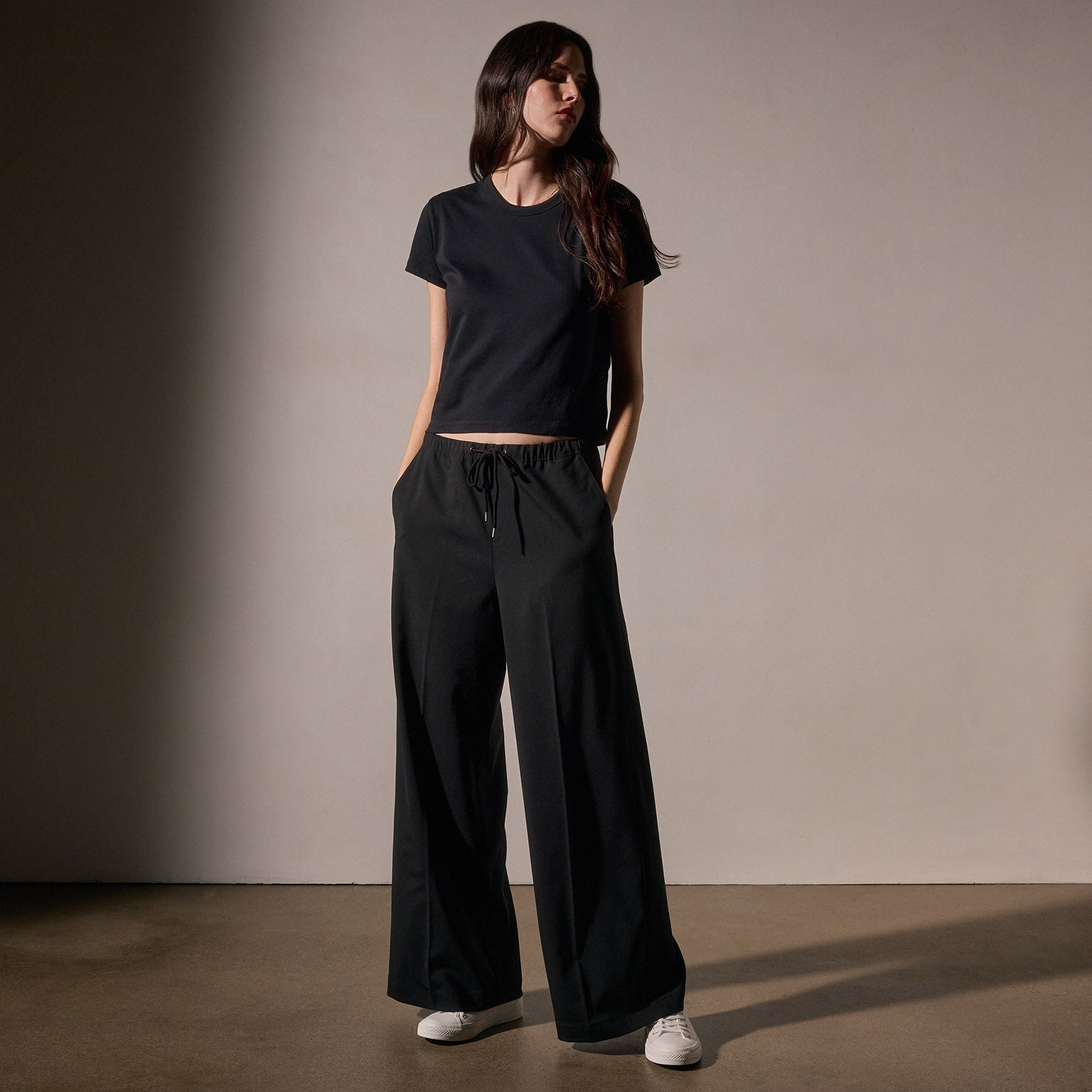 Premium Stretch Wool Wide Leg Pants for Women - Black | Comfortable & Stylish High Waist Trousers for Office, Travel & Casual Wear