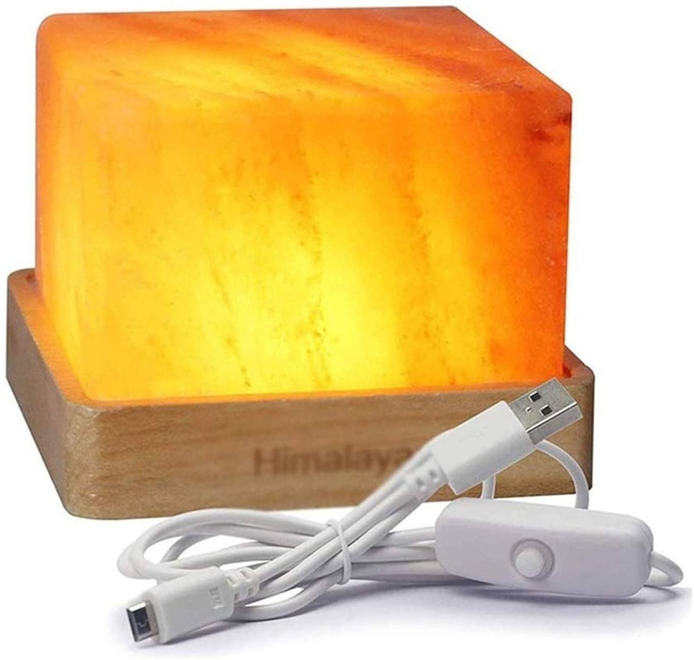 Himalayan Salt Lamp with Natural Crystal Cube - USB Powered Air Purifying Night Light, Warm White LED for Home Decor & Relaxation | Perfect for Bedroom, Yoga Studio & Office Stress Relief
