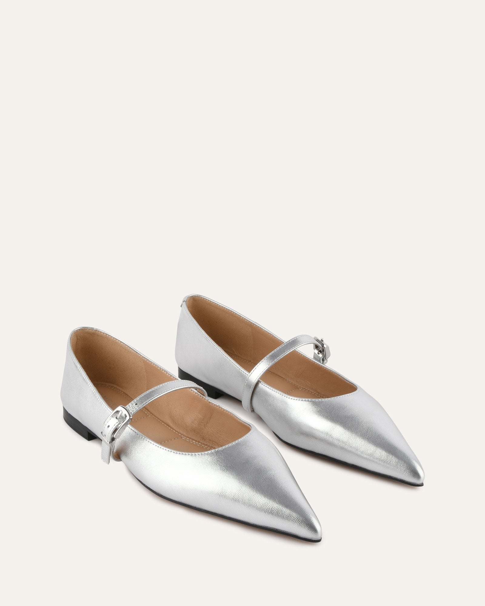 DILARIA Women's Silver Leather Dress Flats - Comfortable & Stylish Ballet Shoes for Work, Parties & Casual Wear