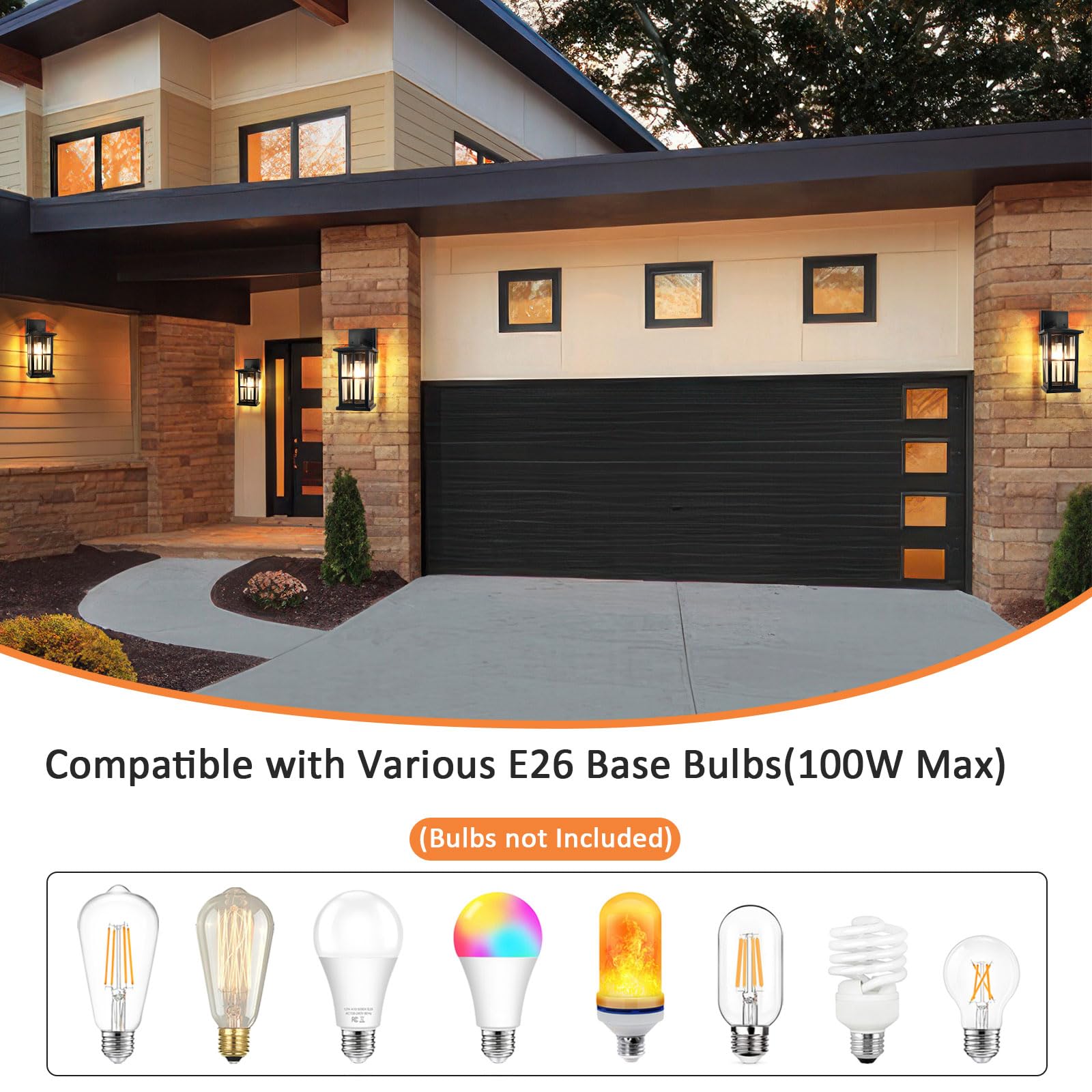 BesLowe 2-Pack Waterproof Outdoor Wall Light Fixtures - Matte Black Exterior Porch Lanterns with Clear Glass Shades for Garage, Front Door & House (Bulb Not Included) - Perfect for Patio, Garden & Entryway Lighting