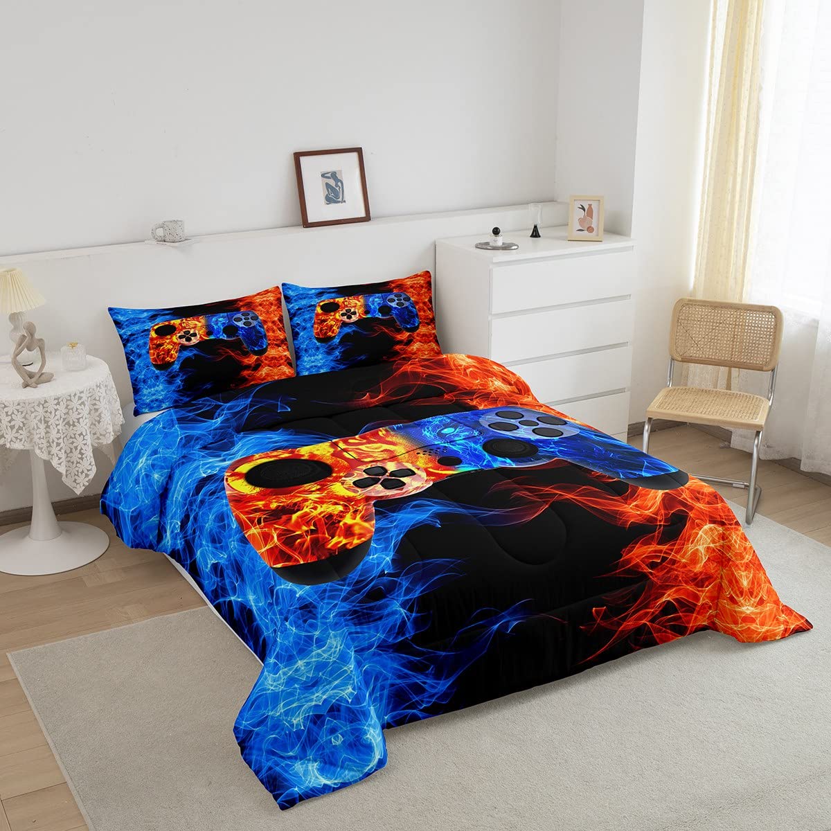Erosebridal Boys Twin Gaming Comforter Set - Blue & Orange Video Game Themed Bedding for Kids & Teens - Perfect for Gamer Bedrooms, Sleepovers & Cozy Gaming Sessions