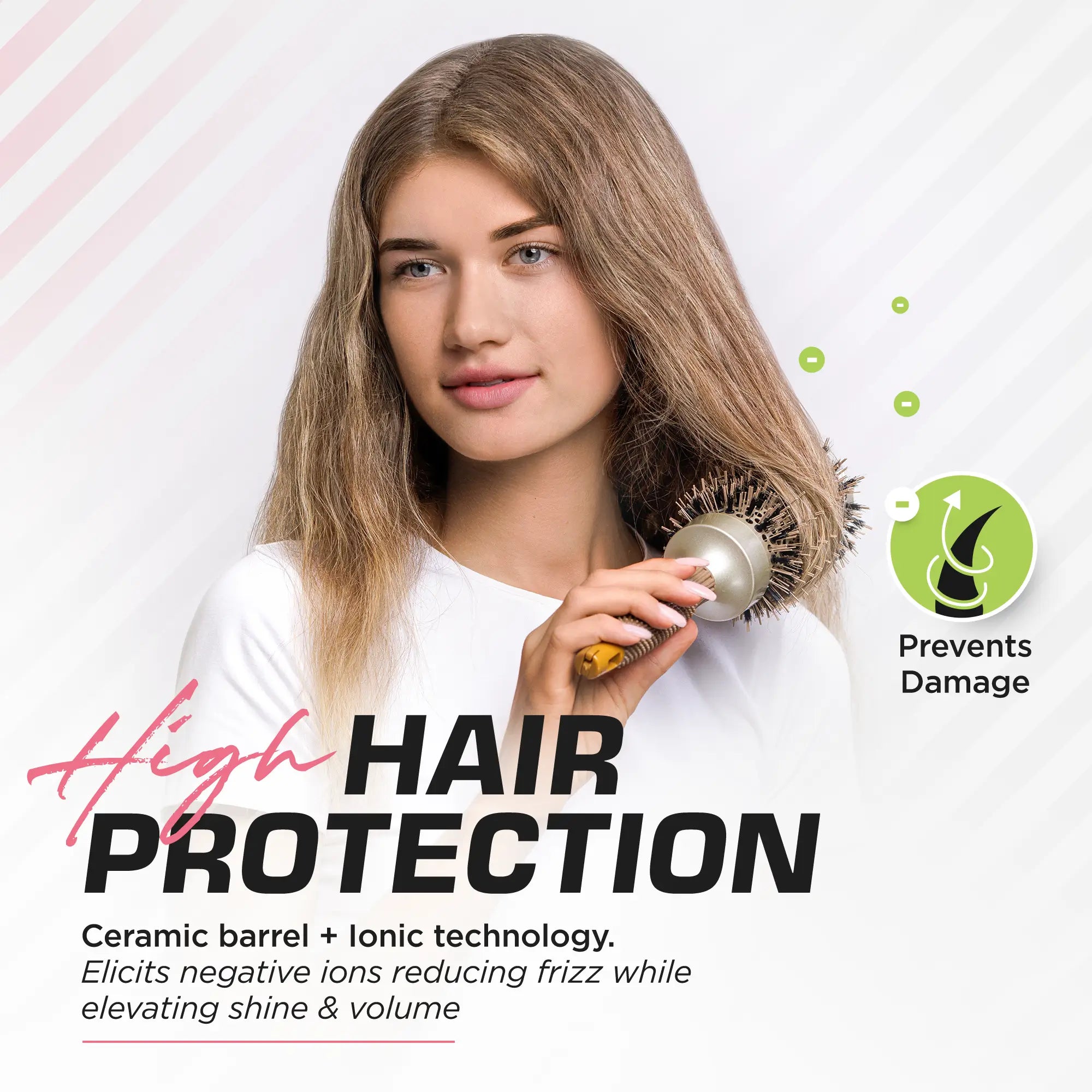 Professional 53mm Round Boar Bristle Hair Brush with Ceramic Barrel - Perfect for Blow Drying, Styling & Smoothing Frizz at Home or Salon