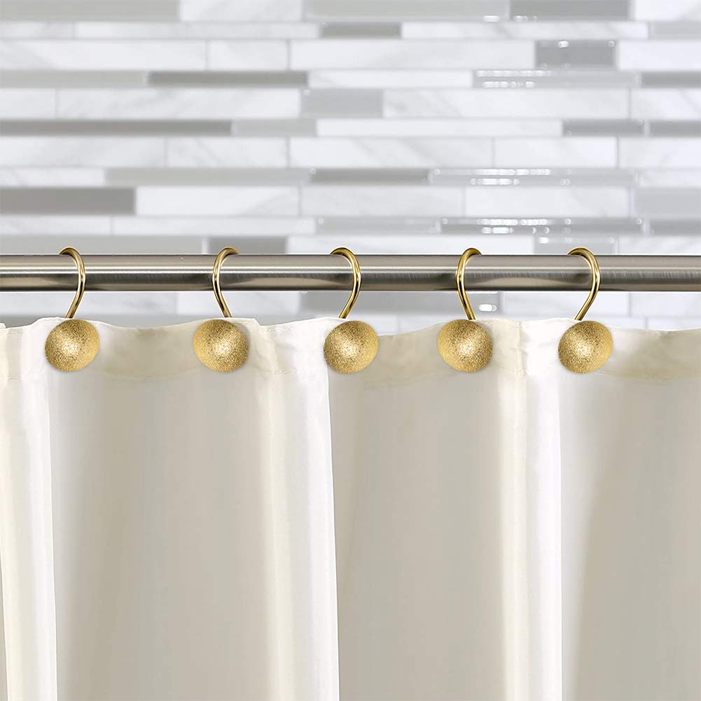 12 Pack Rust-Proof Gold Shower Curtain Hooks - Hemispherical Metal Bathroom Shower Rings for Windows & Bathtub, Durable Curtain Accessories Set (Perfect for Bathroom Decor & Home Upgrade)