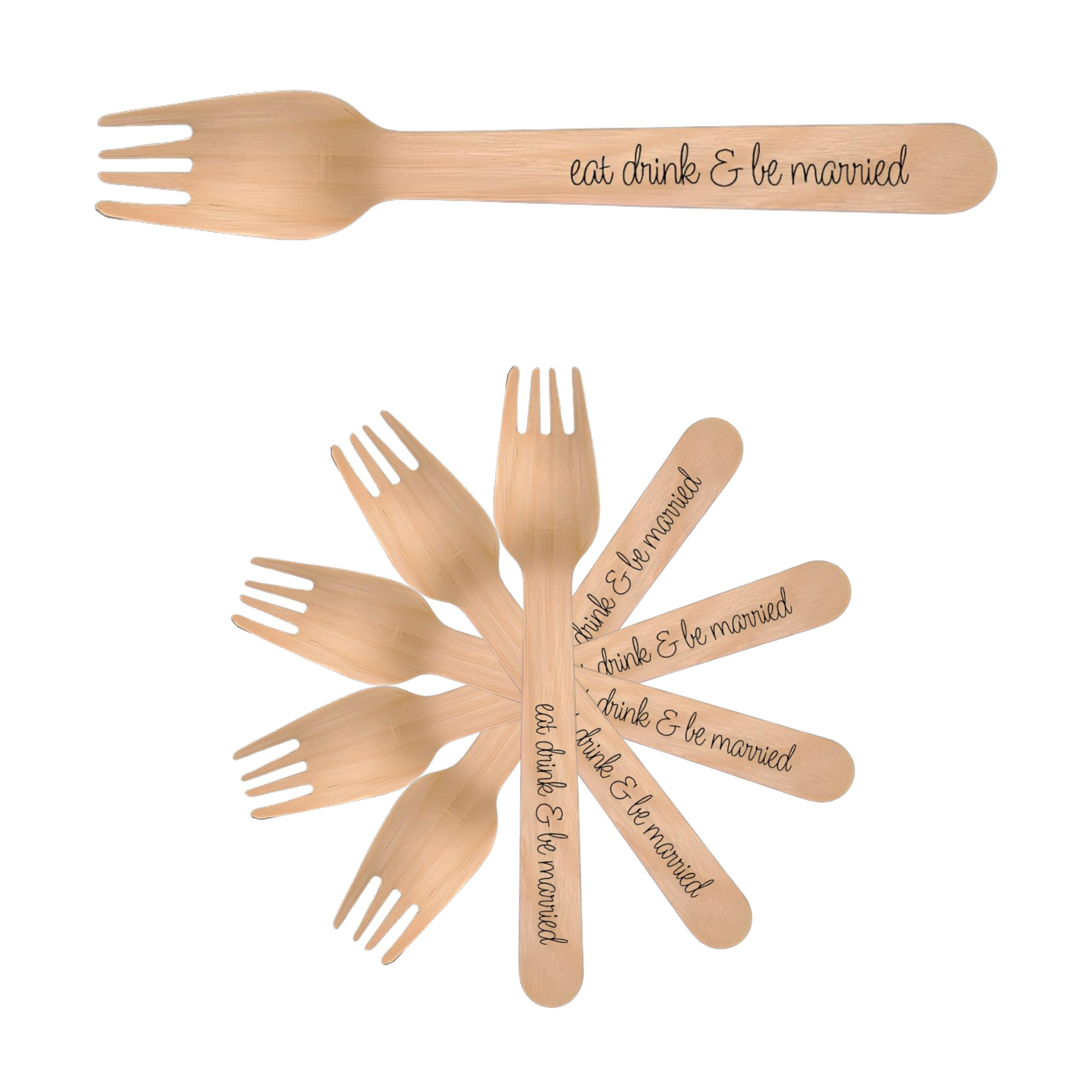 20 Pack Wooden Wedding Forks - Elegant Married Themed Printed Cutlery for Parties, Bridal Showers & Anniversary Celebrations - Perfect Stix-Sucre Shop Eat Drink Collection