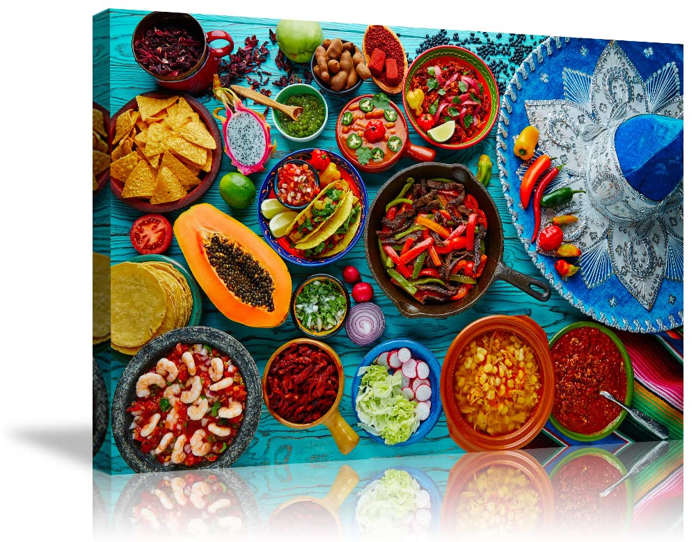 Mexican Food Canvas Print Wall Art - Authentic Mexican Cuisine Kitchen Decor, Ready to Hang Dining Room Wall Art (28x40 Inches) - Perfect for Mexican Restaurants, Home Kitchens & Cultural Decor