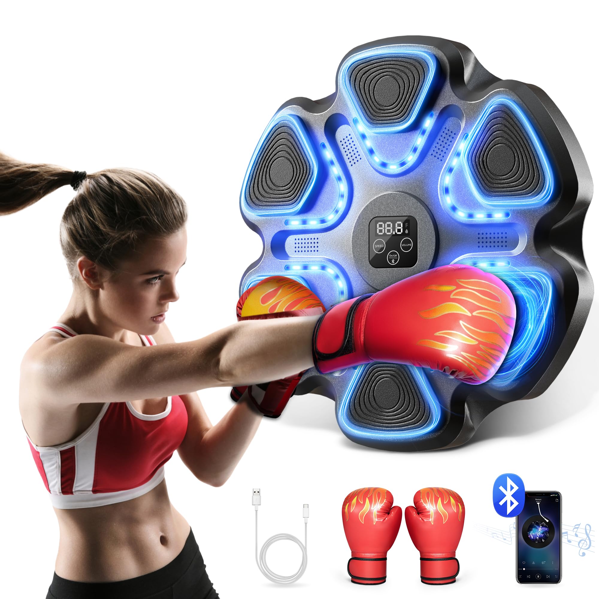 Smart Electronic Boxing Machine with Gloves - Wall Mounted Music Boxing Target for Adults - Home & Gym Training Equipment - Perfect for Fitness, Stress Relief & Boxing Practice