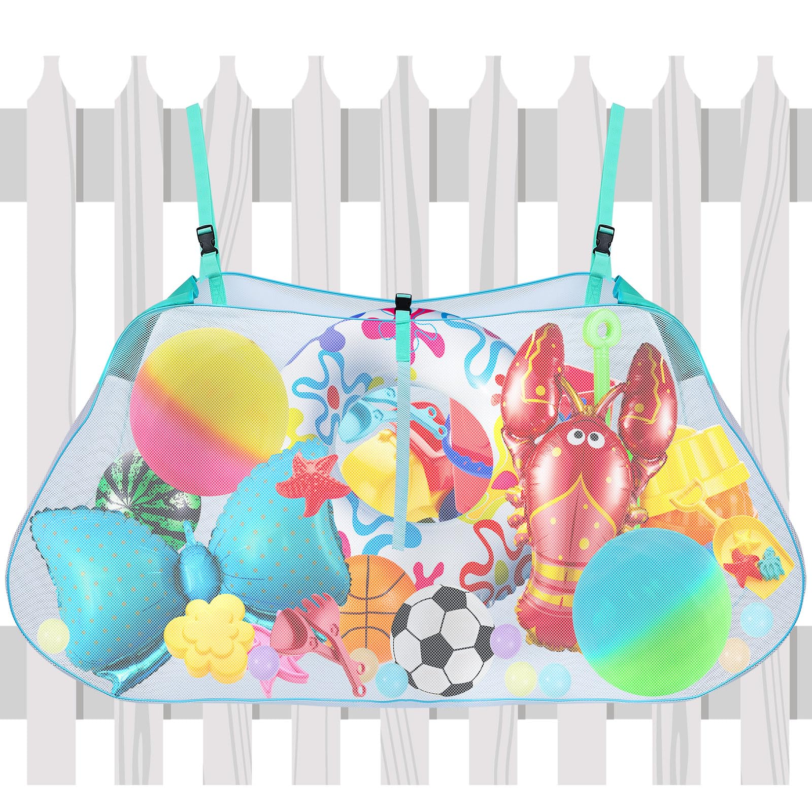 **Large Hanging Pool Toy Storage Bag - Heavy-Duty Mesh Organizer for Inflatables, Floats, Footballs, Basketballs & Garage Supplies - Perfect for Swimming Pool, Backyard & Beach (Blue-Green)**