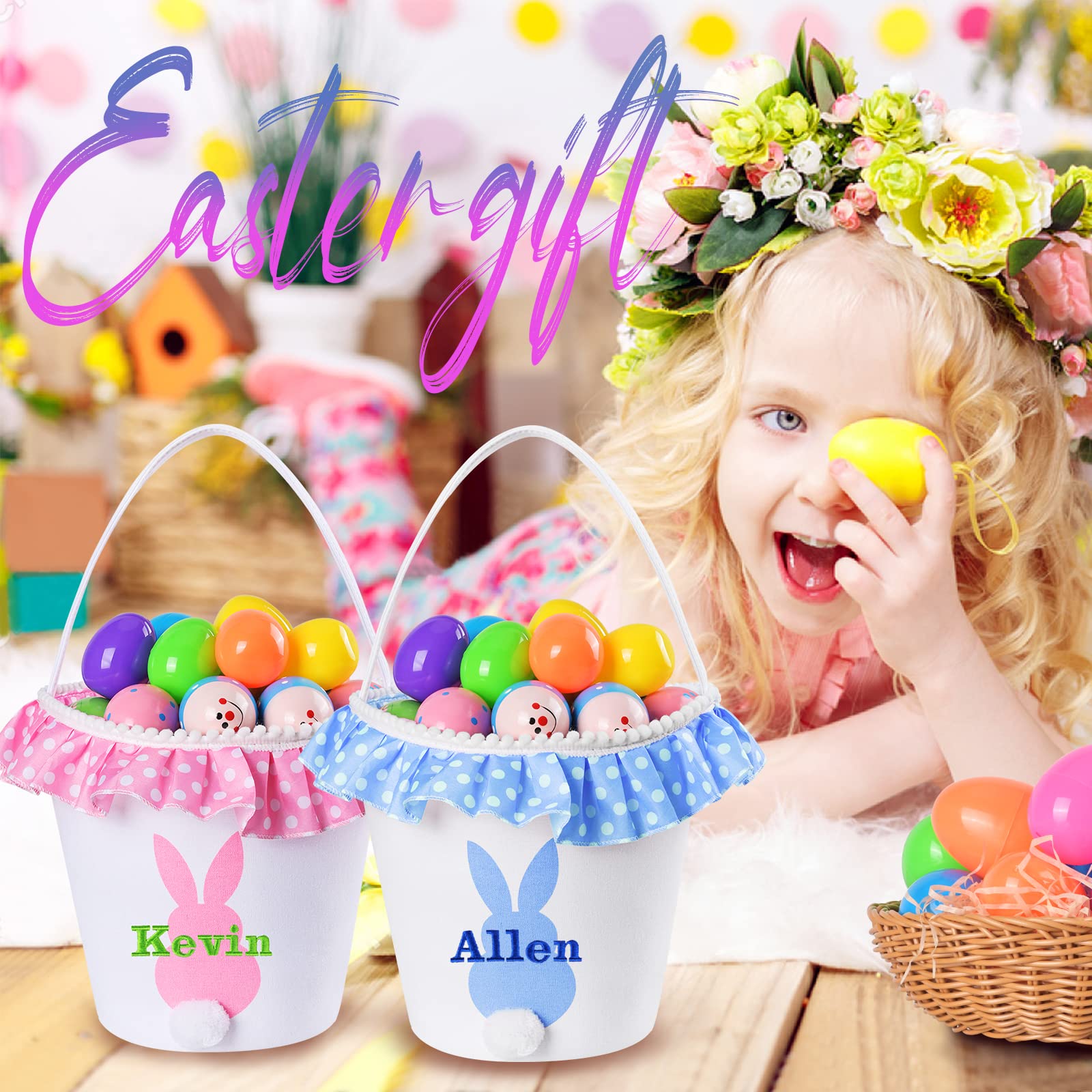 Jocidea Personalized Easter Basket for Kids - Customized Pink Easter Basket Bucket with Toys, Perfect for Easter Basket Stuffers & Toddler Gifts | Great for Easter Egg Hunts, Party Favors & Holiday Decorations