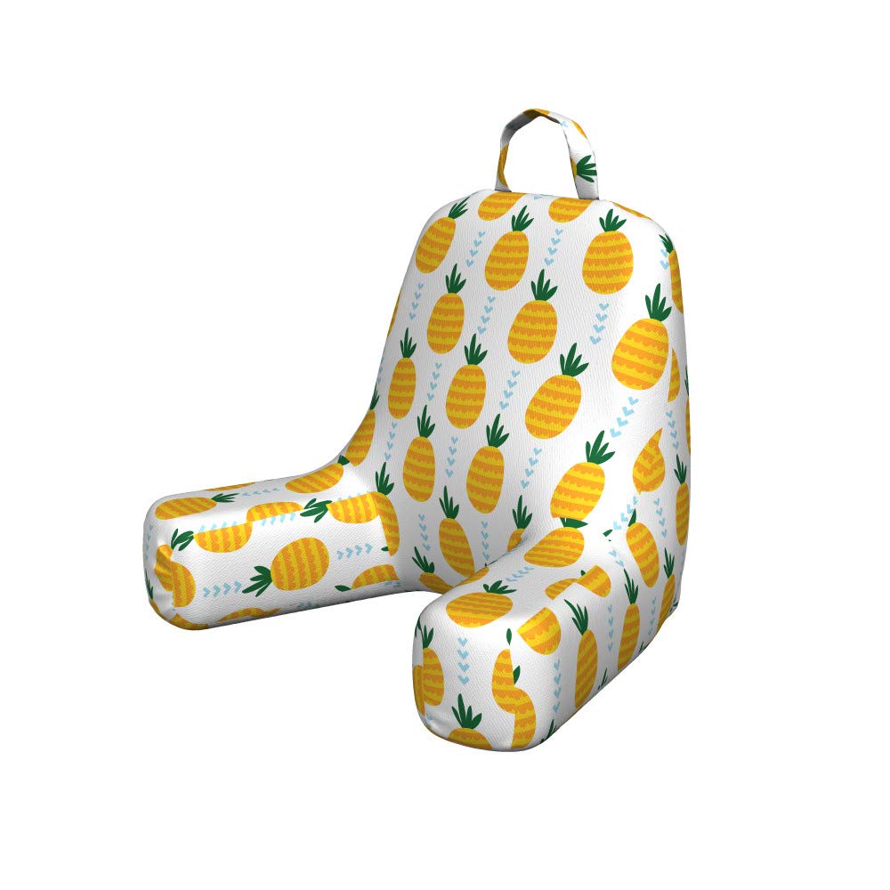Ambesonne Pineapple Reading Pillow with Back Pocket - Tropical Fruit & Heart Design Summer Cushion - Green & Earth Yellow Small Throw Pillow for Dorm, Bed, Sofa & Reading Nook Decor