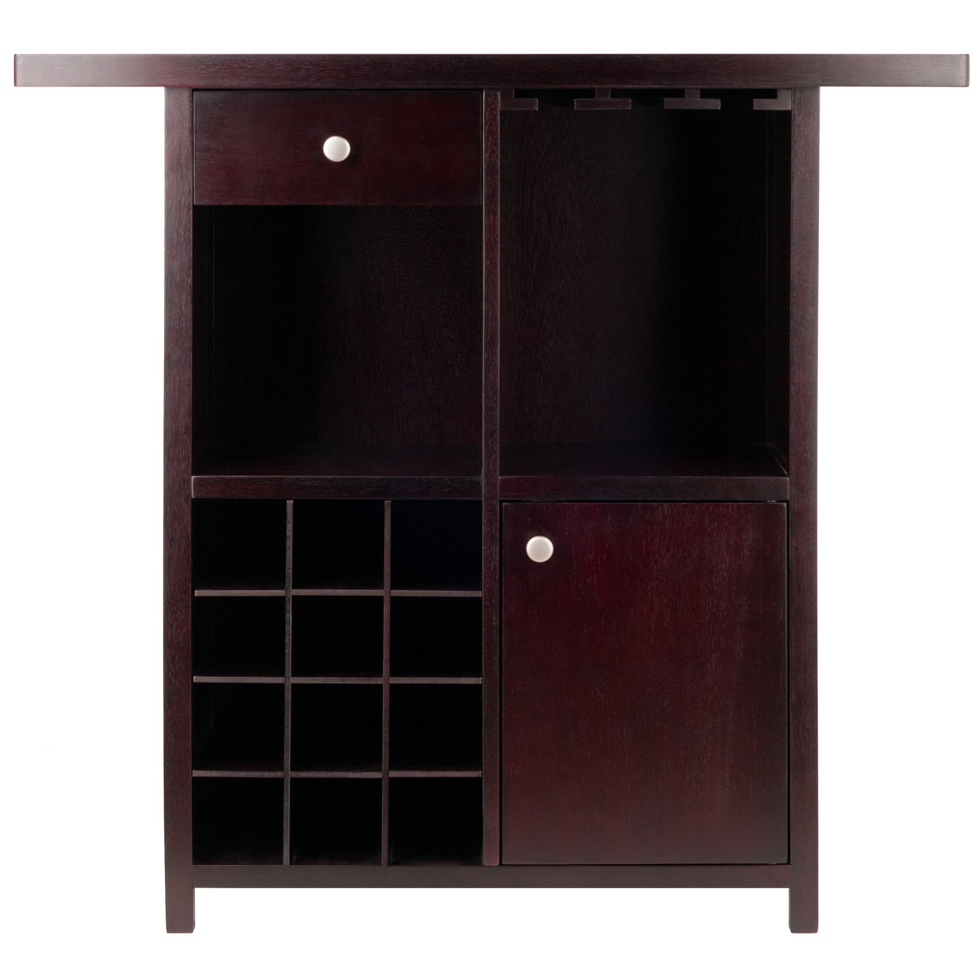 Winsome Macon Bar Wine Cabinet in Espresso - Stylish Wooden Wine Storage for Home, Bar, and Kitchen Decor