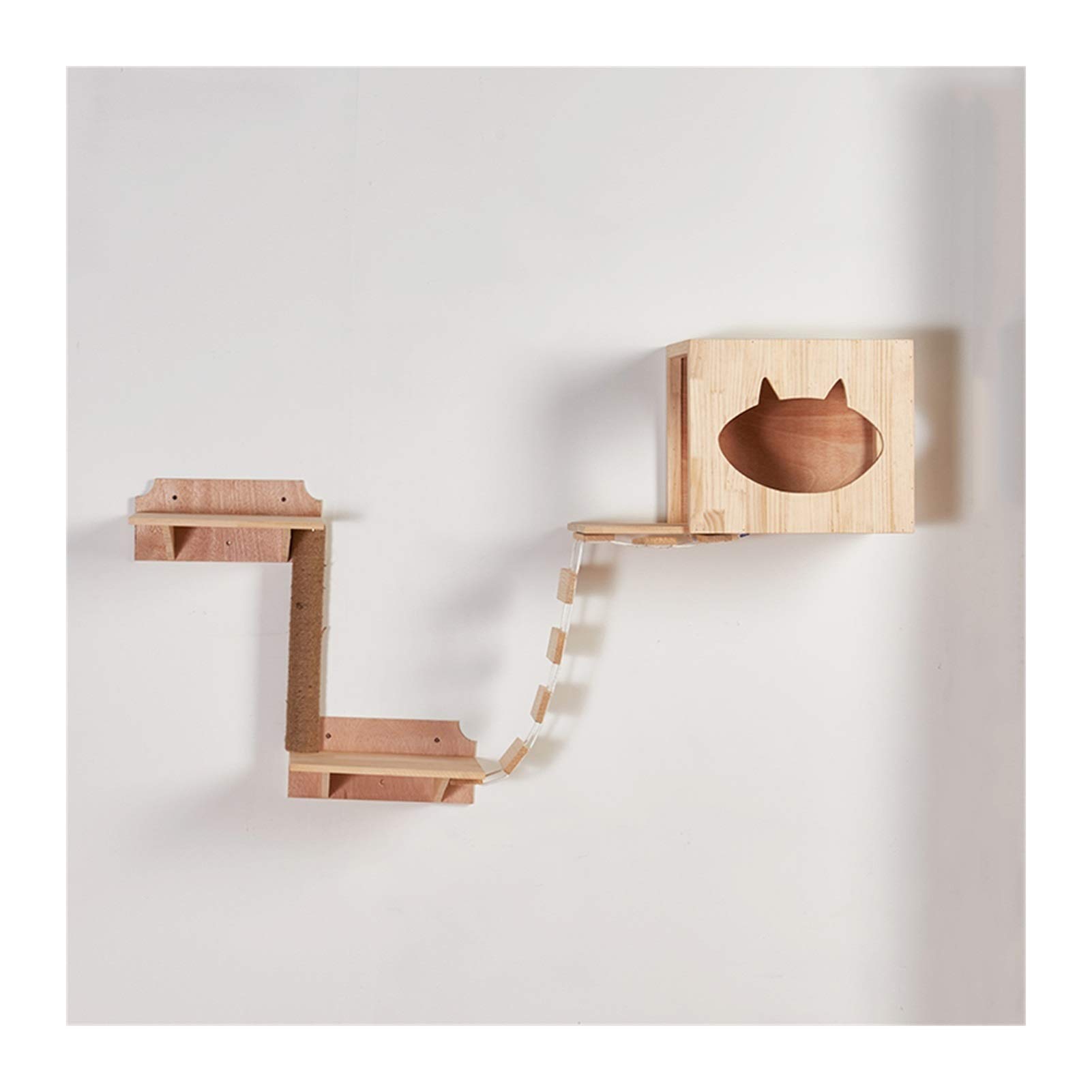 Premium Wall-Mounted Cat Bridge & Lounging Set - Wooden Cat Climber with Cloud Shelf, Perch & Ladder - Space-Saving Cat Furniture for Kittens & Adult Cats - Perfect for Small Apartments & Cat Play Areas