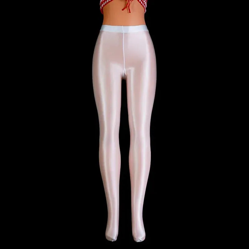 Sexy Women's Transparent Fitness Tights - Shiny Sports Gym Leggings, Satin Glossy Stockings for Dance, Workout & Club Party | High Waisted Yoga Pants for Women | Perfect for Gym, Nightclub & Dance Classes