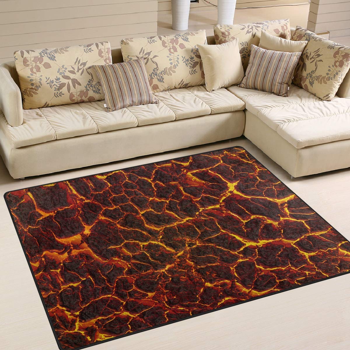 Flaming Lava Magma Area Rug 5x6 Feet - Non-Slip Soft Washable Carpet for Living Room, Bedroom, Kitchen & Home Office - Deep Sea Lava Design Floor Mat with Durable Backing | Perfect for Modern Home Decor & Cozy Spaces
