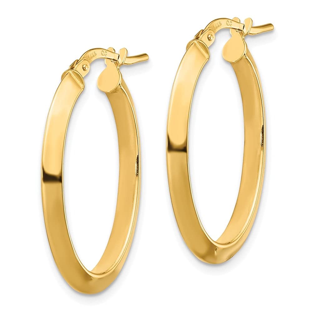 14K Gold Polished 2.5mm Knife Edge Oval Hoop Earrings for Women - Elegant Everyday & Special Occasion Jewelry