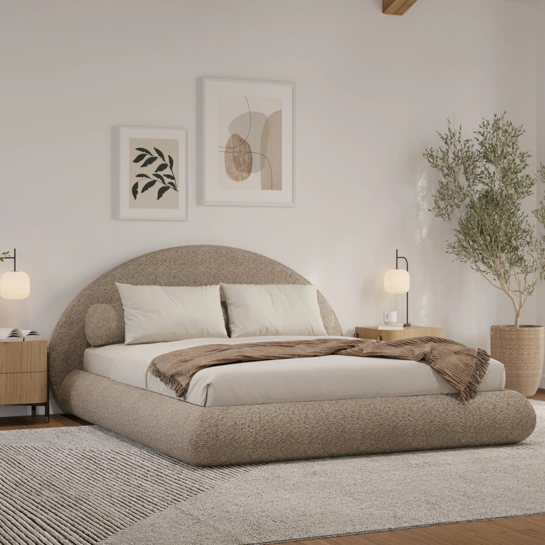 Luna Queen Bed Frame with Upholstered Headboard - Modern Platform Bed with Storage, Sturdy Metal Frame for Bedroom, Living Room, Guest Room, Dormitory | Soft Teddy Fabric & Easy Assembly