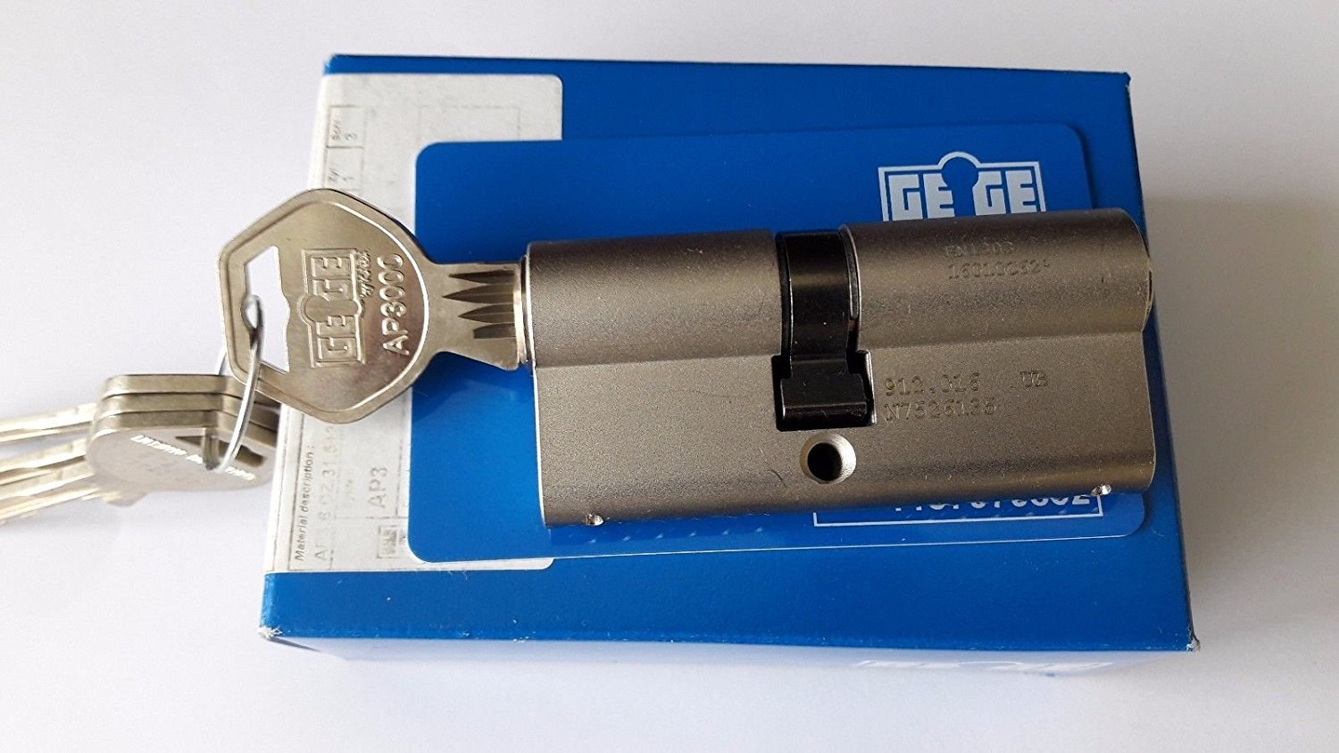GEGE System AP3000 High Security Cylinder Lock with 4 Keys & ID Card (30.5mm/30.5mm) - Premium Door Lock for Home, Office, and Commercial Security