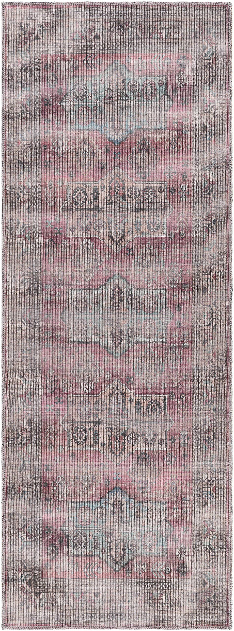 Machine Washable Runner Rug for Hallway & Kitchen - Blue, Gray, Brown - 2'7