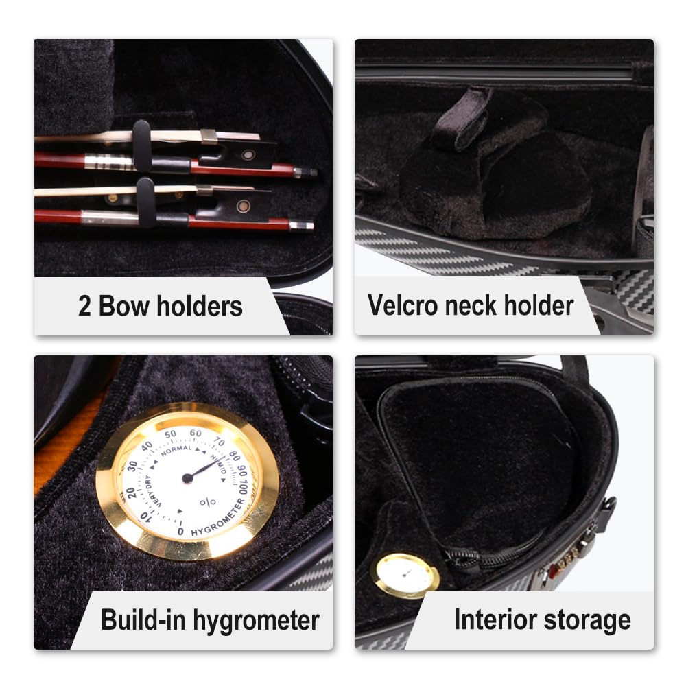 Premium 4/4 Carbon Fiber Violin Case with Knife Shape Design - Durable Handle & Password Lock - Lightweight Black Violin Box for Professional Musicians & Travel Protection