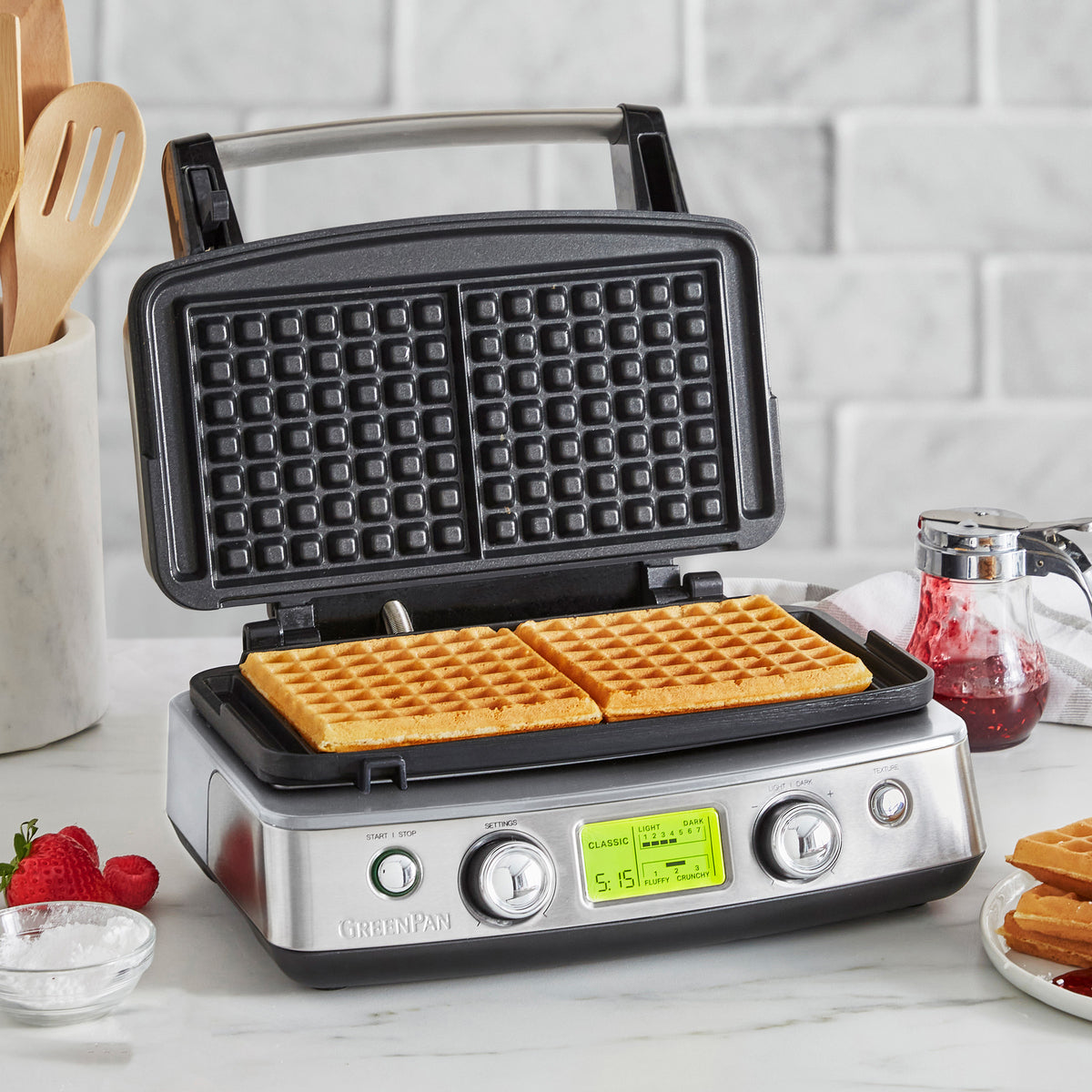 Premium Ceramic Nonstick 2-Square Waffle Maker - Stainless Steel Construction - Perfect for Breakfast, Brunch & Family Gatherings