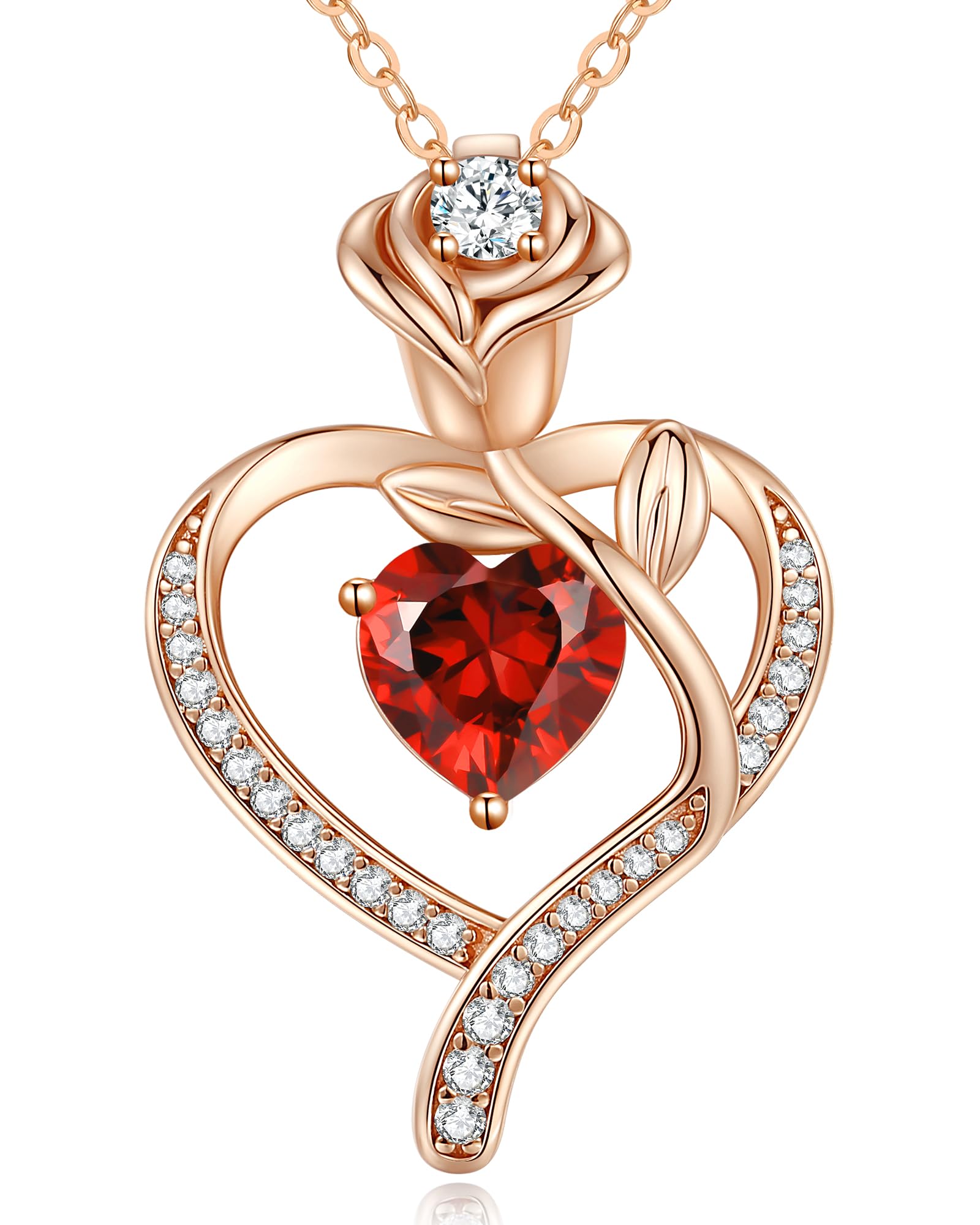 LOUISA SECRET 925 Sterling Silver Rose Flower Heart Birthstone Necklace for Women - Elegant Pendant Necklace for Wife, Mom, Girlfriend - Perfect Birthday, Anniversary & Christmas Gift - Ideal for Date Nights, Weddings & Special Occasions