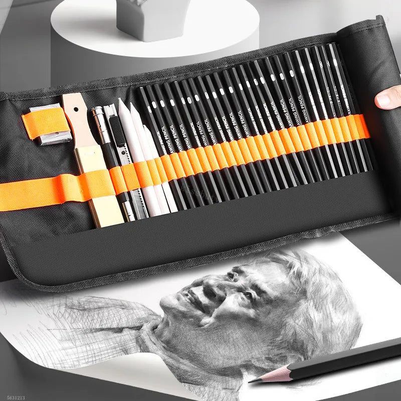 Premium Sketch Pencils Set - 12 Roll-Up Canvas Wrap Artist Drawing Kit for Sketching & Shading | Perfect for Beginners, Professionals & Art Students - Ideal for Outdoor Sketching, Urban Drawing & Classroom Art Projects
