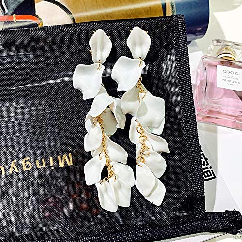 Long Drop Acrylic Petal Earrings for Women - Rose Flower Dangle Statement Earrings with Resin Floral Tassel Design | Perfect for Parties, Weddings & Everyday Fashion Accessories