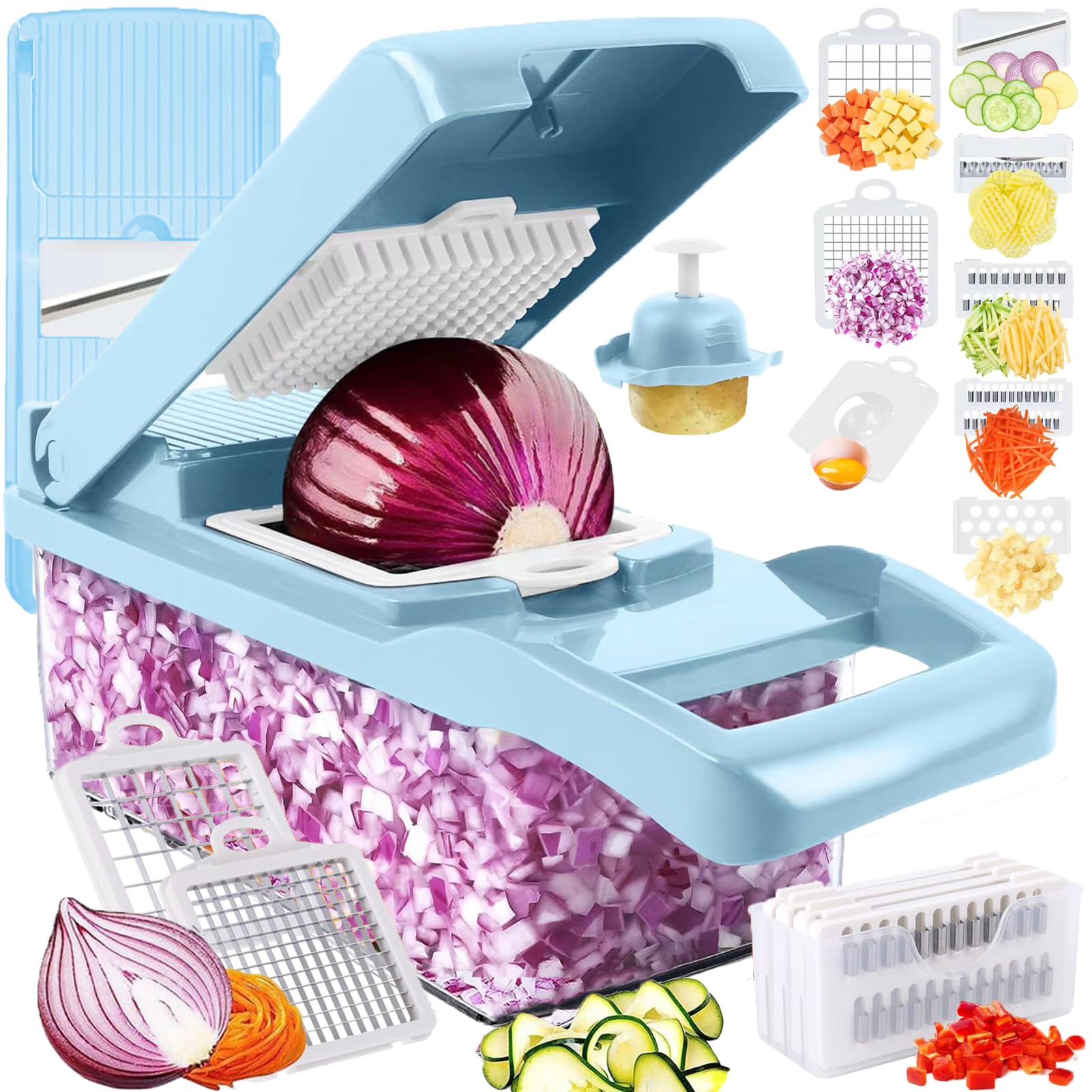 16-in-1 Pro Series Vegetable Chopper & Mandoline Slicer - Multi-Functional Food Processor with Container - Onion, Salad, Veggie Cutter & Spiralizer - Perfect for Meal Prep, Healthy Cooking & Kitchen Essentials
