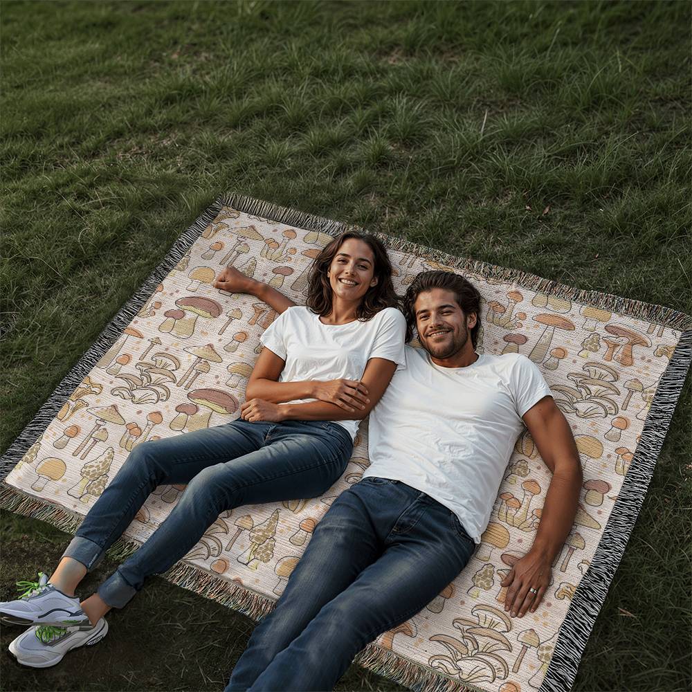 Handwoven 100% Cotton Mushroom Blanket with Fringe - 50