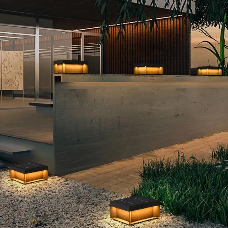 Modern Black Outdoor Square Pillar Lights - Waterproof LED Landscape Lighting for Patio, Garden, Pathway, and Driveway