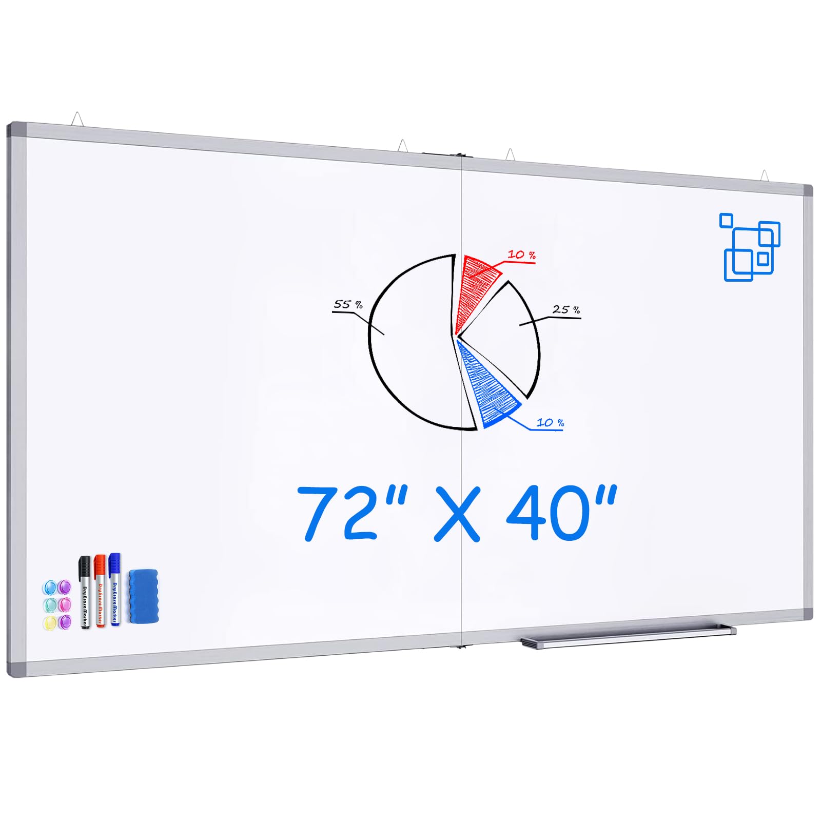 Maxtek 72x40 Large Magnetic Whiteboard - Aluminum Dry Erase Board for Wall Mounting with Pen Tray | Perfect for School Classroom, Office Presentations & Home Organization | Durable Whiteboard for Teaching, Meetings & Creative Planning