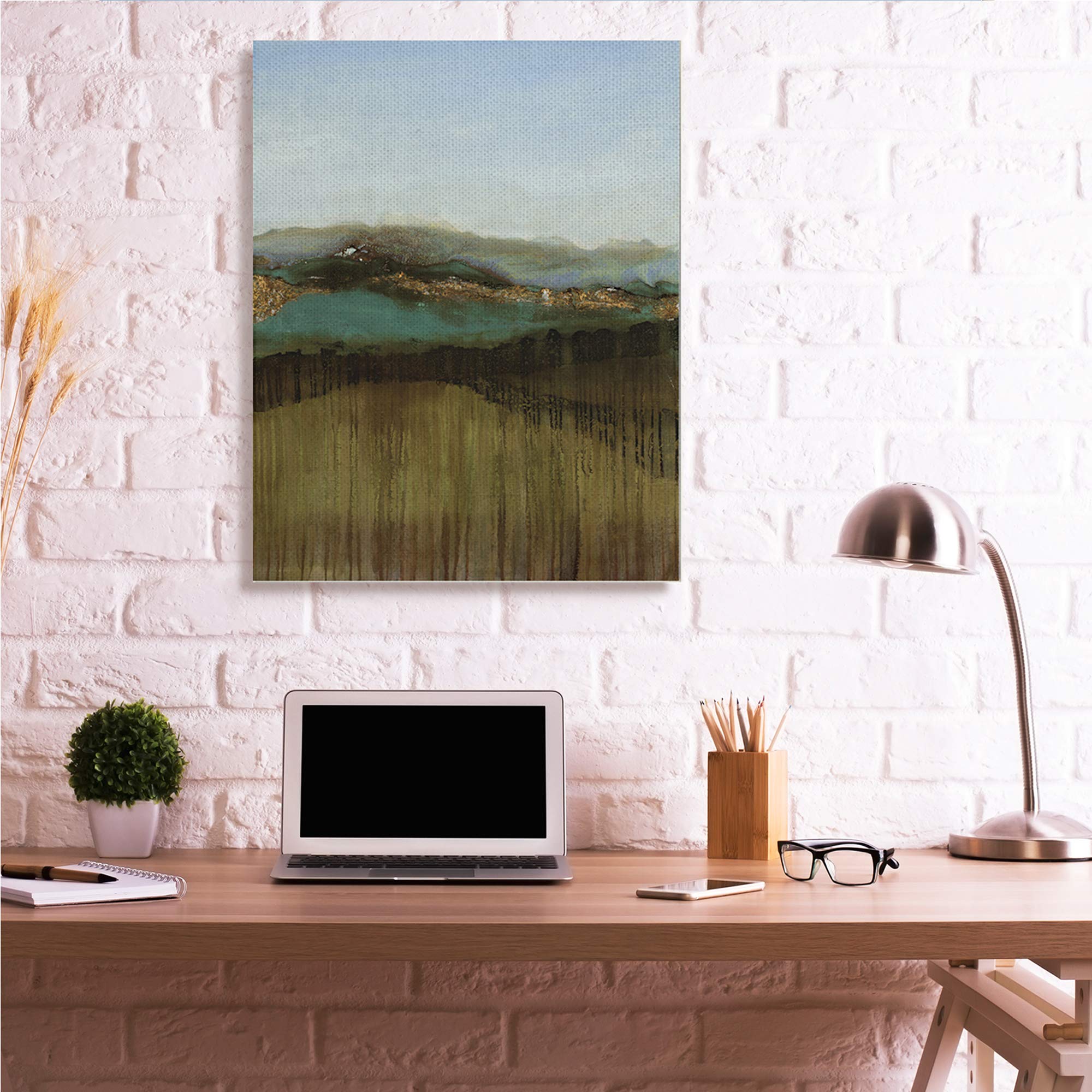 Stupell Industries Abstract Distant Mountain Range Landscape Wall Art - Blue Sky Nature Painting for Living Room, Bedroom & Office Decor