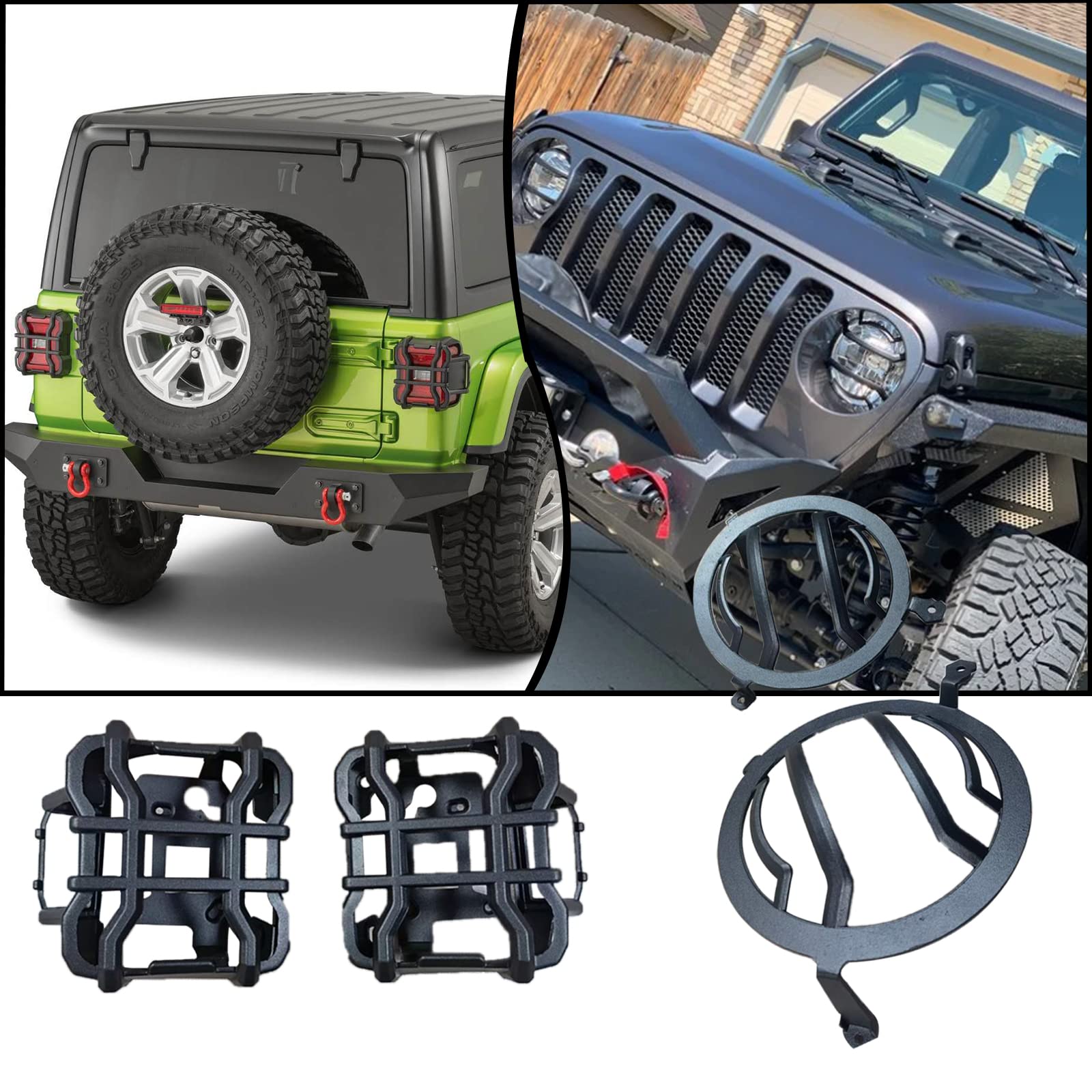 Elite Euro Guard Suit for Jeep Wrangler JL 2018-2021 - Aluminum Alloy Front Headlight & Tail Light Guards (Front + Rear Set) - Off-Road Protection & Style Upgrade