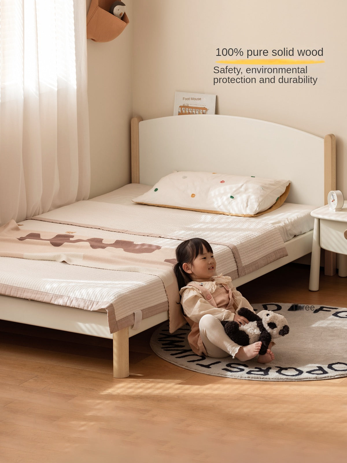 Solid Poplar Wood Kids Bed Frame - White - Durable & Safe for Toddler & Children's Bedroom, Nursery, or Guest Room