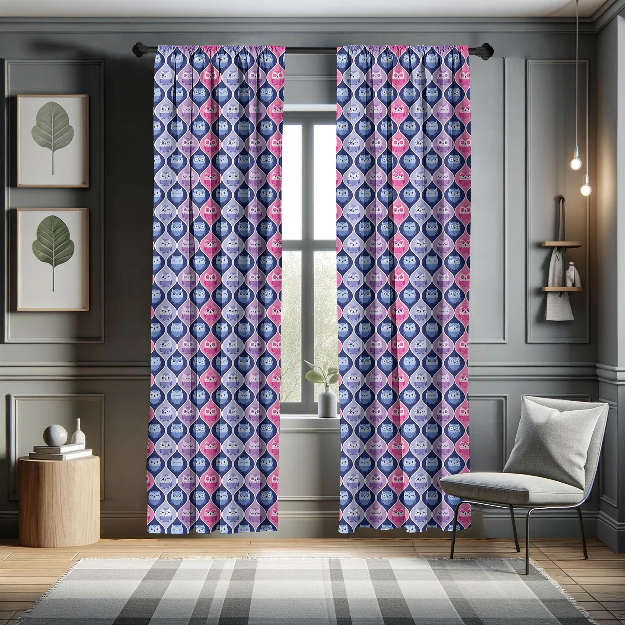 Ambesonne Owl Window Curtains - Sleeping Owls Vertical Design, Lightweight Blackout Curtains 2-Panel Set with Rod Pocket, 28