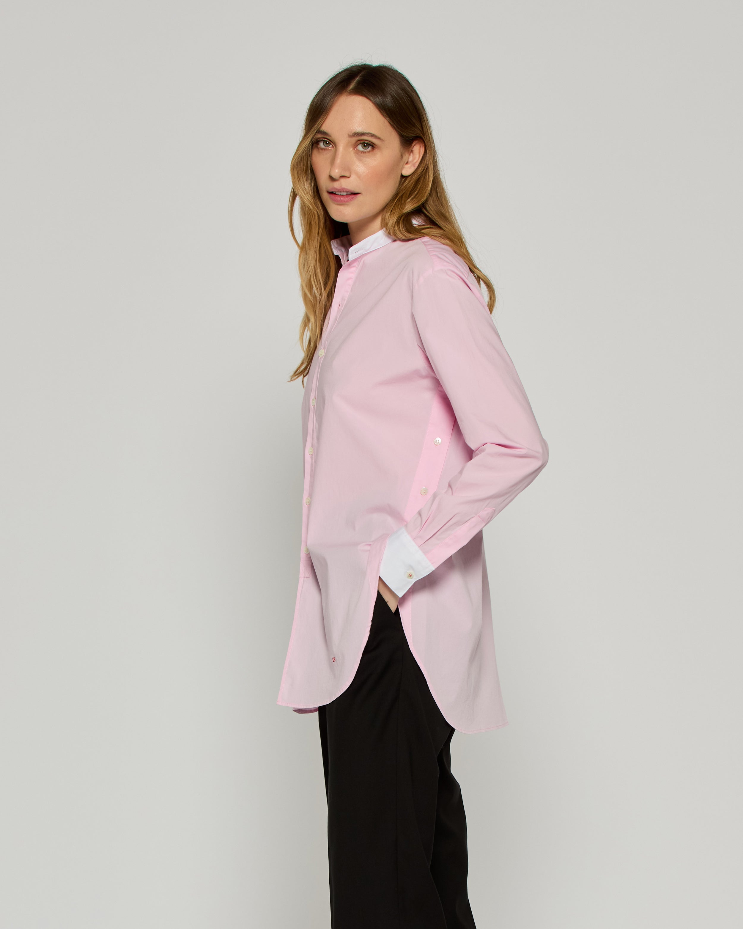 Stylish Collarless Side Opening Shirt - Pale Pink | Casual Wear, Office Outfit & Everyday Fashion