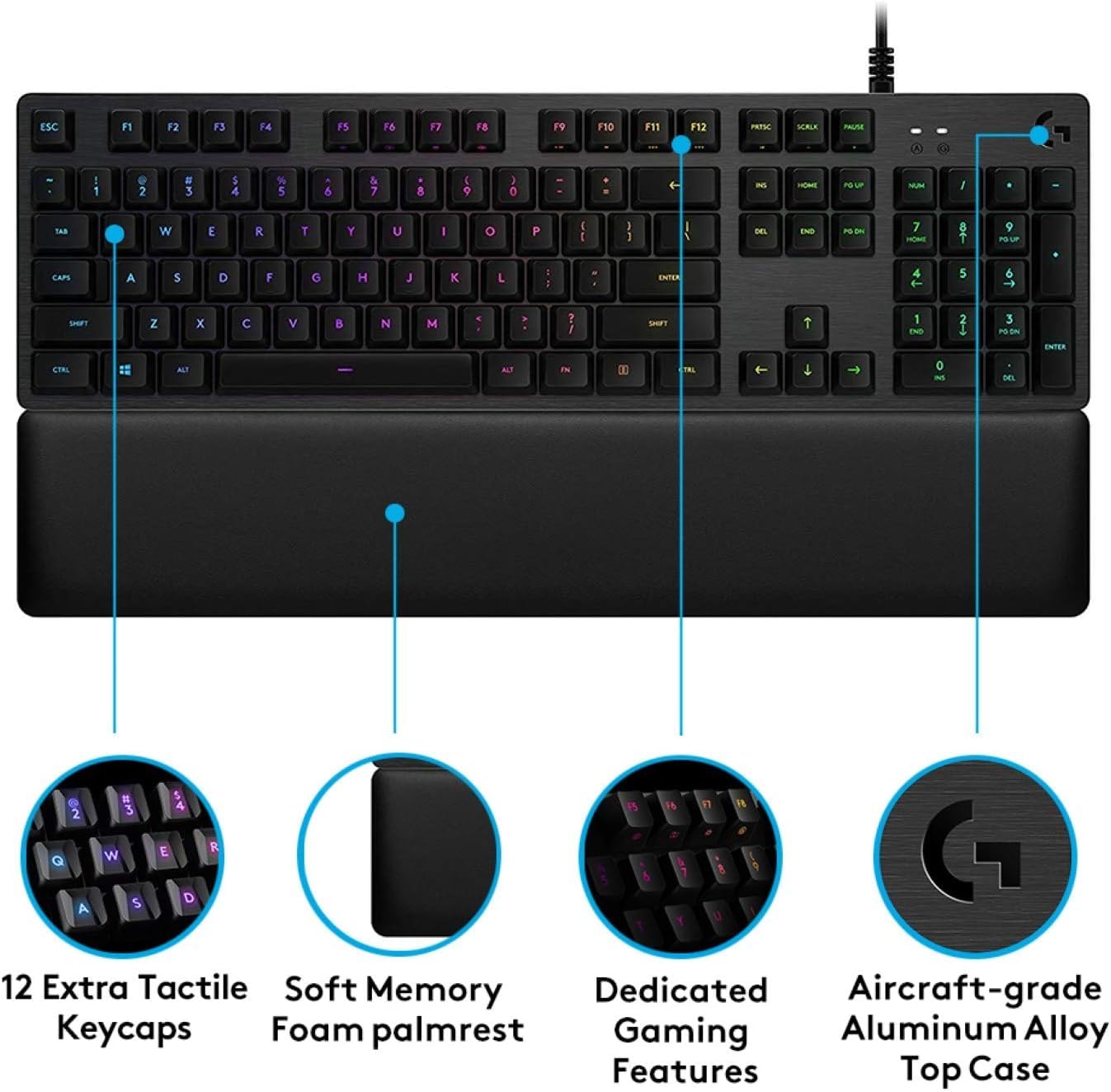 Logitech G513 Mechanical Gaming Keyboard with RGB LIGHTSYNC, GX Brown Tactile Switches, Aluminum Case - Carbon Black | USB Passthrough, Customizable Keys for PC Gaming & Office Work