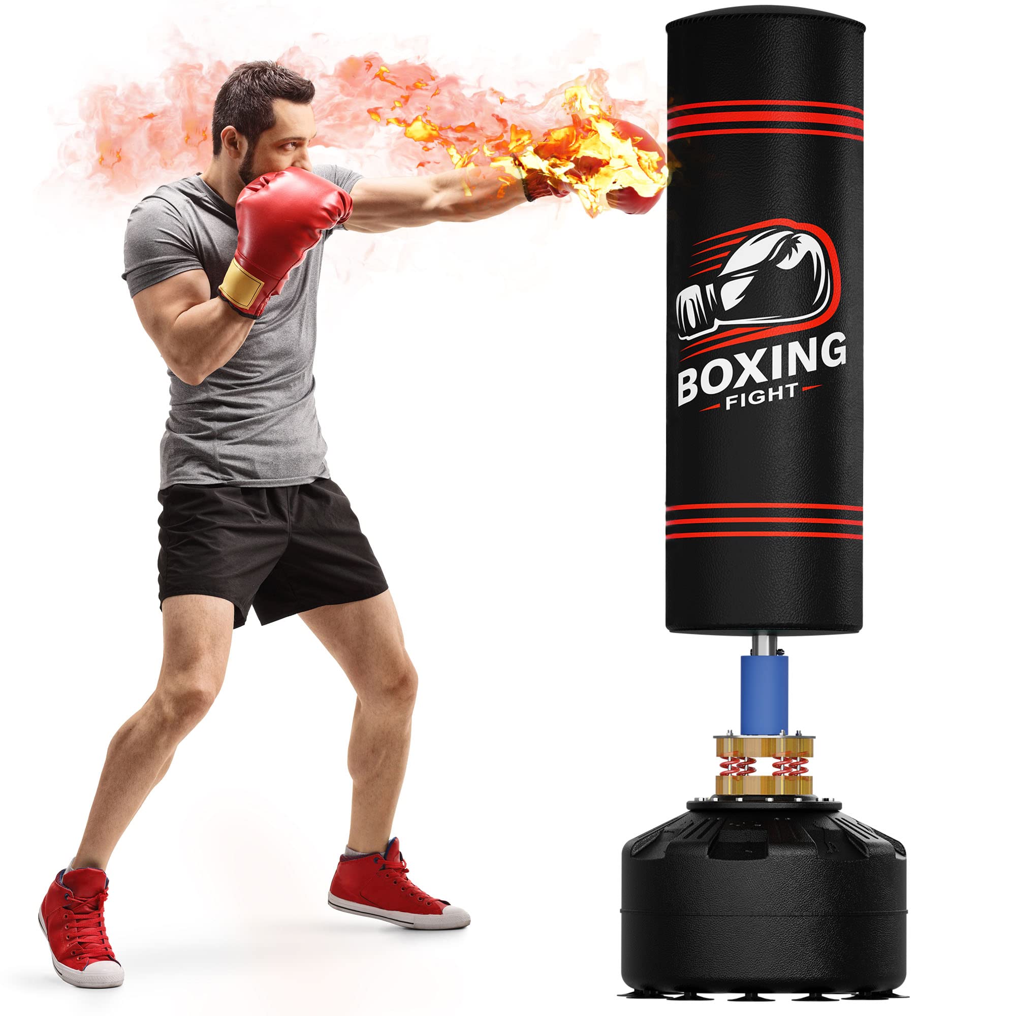 Freestanding Heavy Duty Punching Bag with Stand - Adjustable Height Boxing Bag with Suction Cup Base for Adults, Youth & Kids - Perfect for Home Gym, Office Workouts & Kickboxing Training