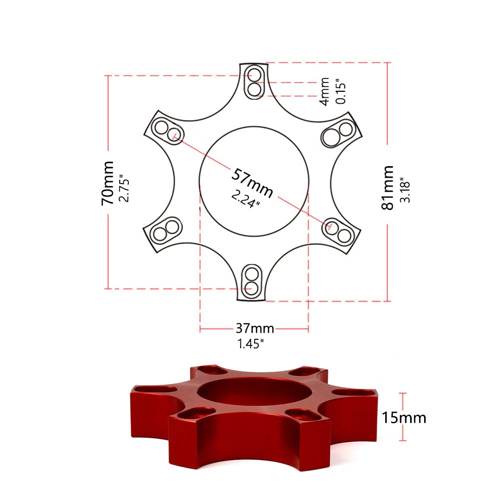 RASTP 70mm Aluminum Steering Wheel Adapter Plate - Compatible with Thrustmaster T300RS & 13-14 Inch Wheels - Red - Perfect for Racing Simulators & DIY Steering Wheel Upgrades
