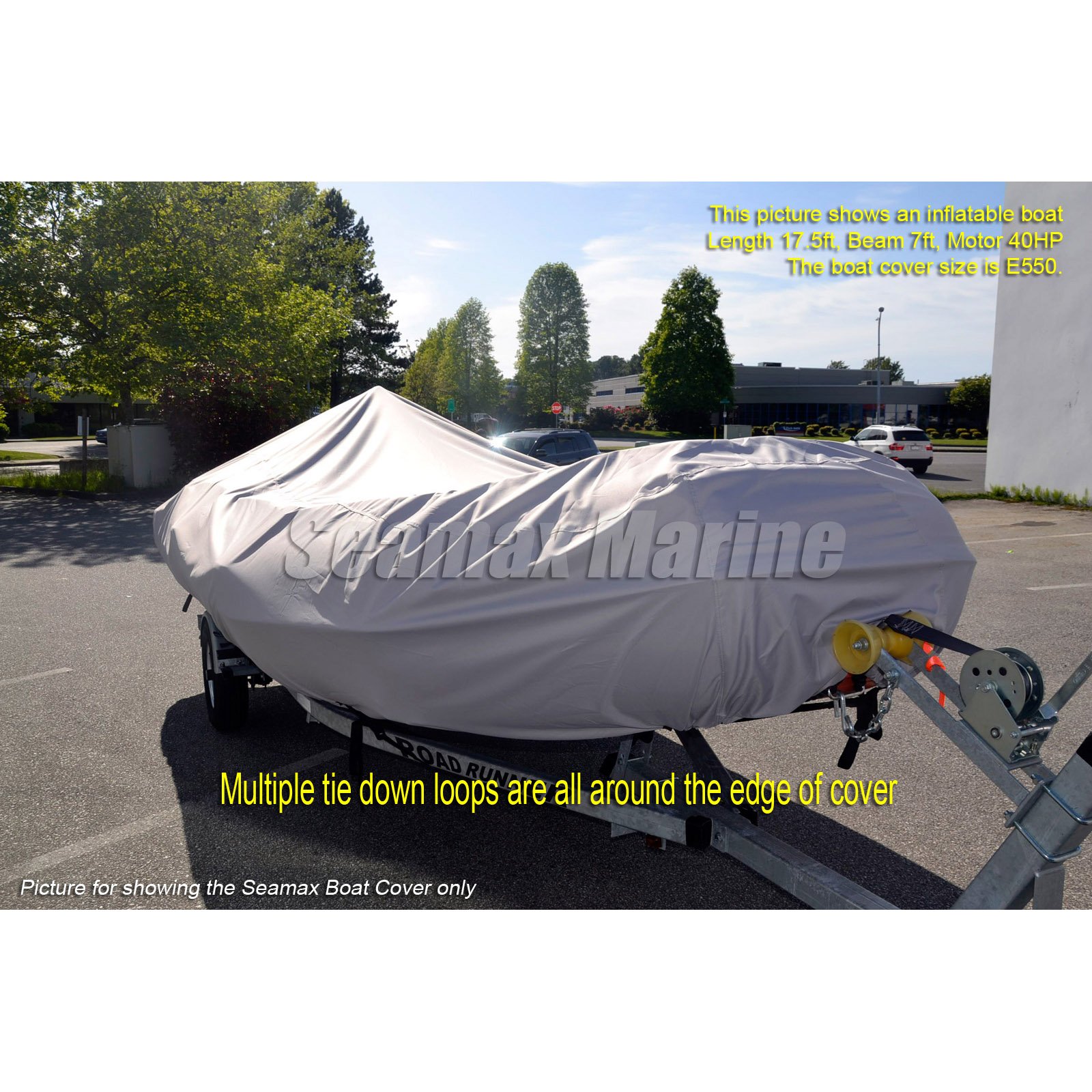 Seamax E Series Inflatable Boat Cover - Waterproof Protection for 15'-20' Boats (Fits Beam 6.6'-7.4') | Durable UV-Resistant Cover for Fishing, Yachting & Marine Storage