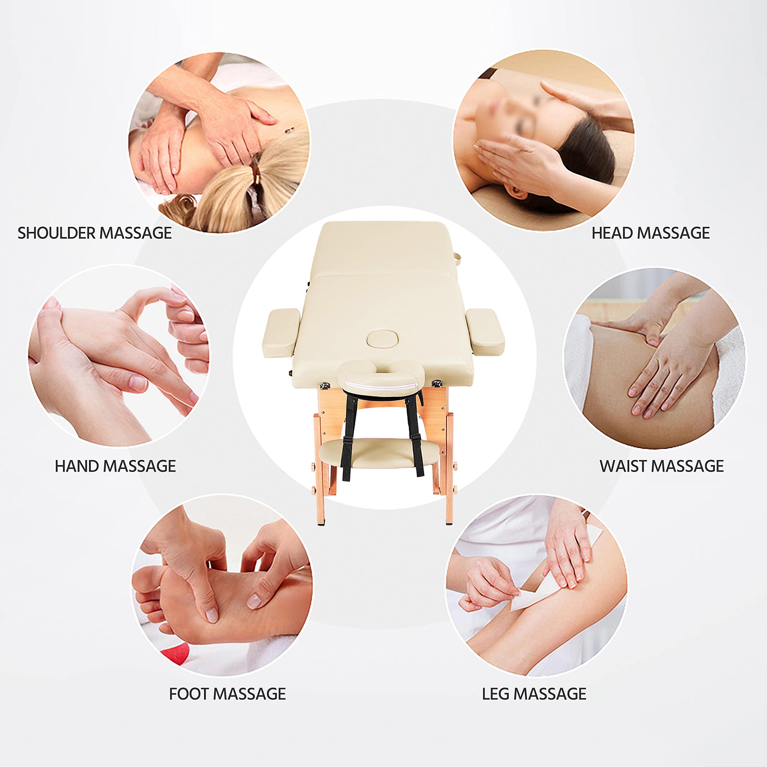Yaheetech Portable Folding Massage Table - 24 Inch Adjustable Spa Bed for Lash Extensions, Facials & Body Massage - Includes Non-Woven Carrying Bag (Cream) - Perfect for Home Spa, Salon & Professional Use