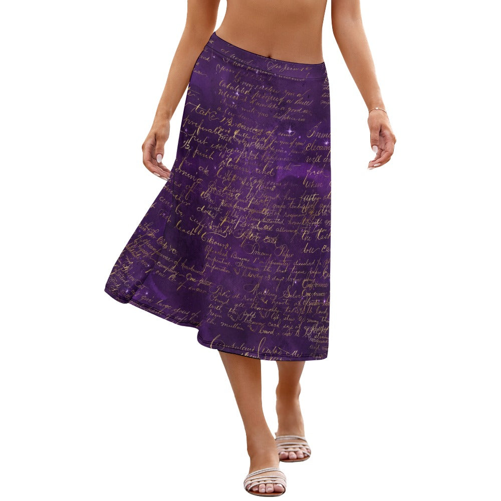Gothic Purple Script Skirt - Elegant Gothic Style Skirt with Unique Purple Script Design | Perfect for Halloween, Cosplay, and Gothic Fashion Events