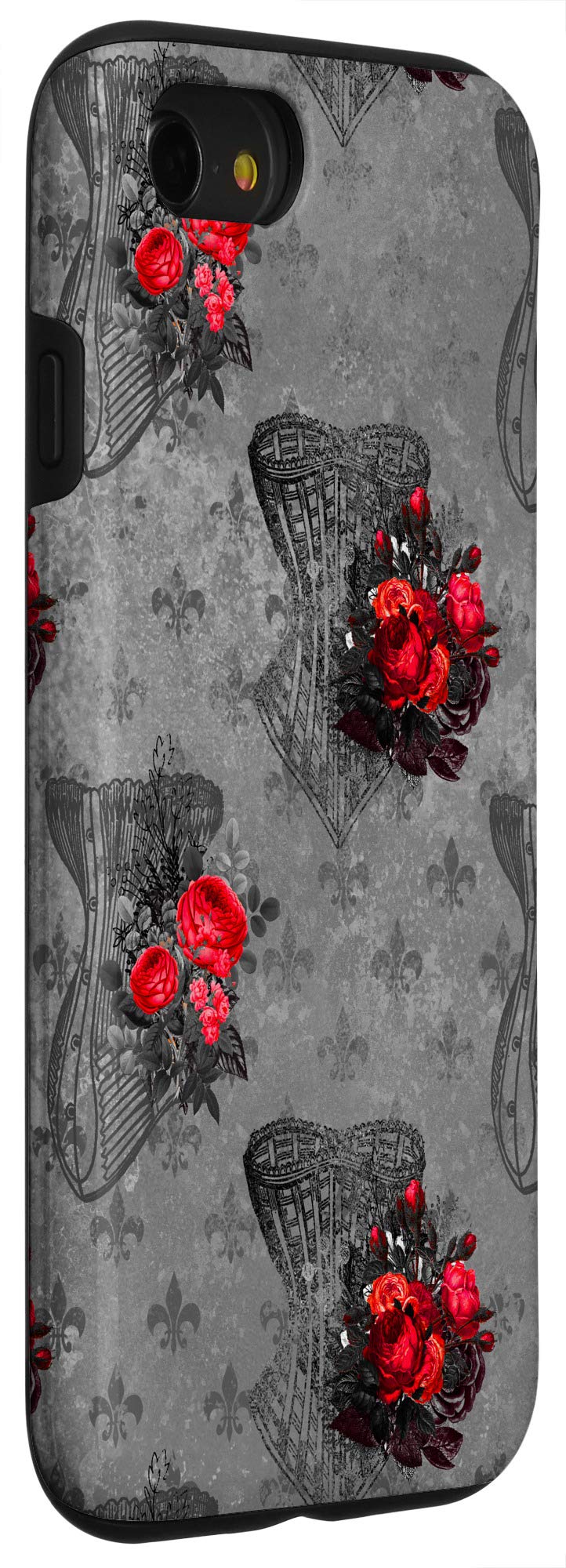 Gothic Dark Red Corsets and Roses Occult Goth Phone Case for iPhone SE (2020) / 7 / 8 - Stylish Protective Cover for Gothic Lovers, Perfect for Halloween, Parties, and Alternative Fashion