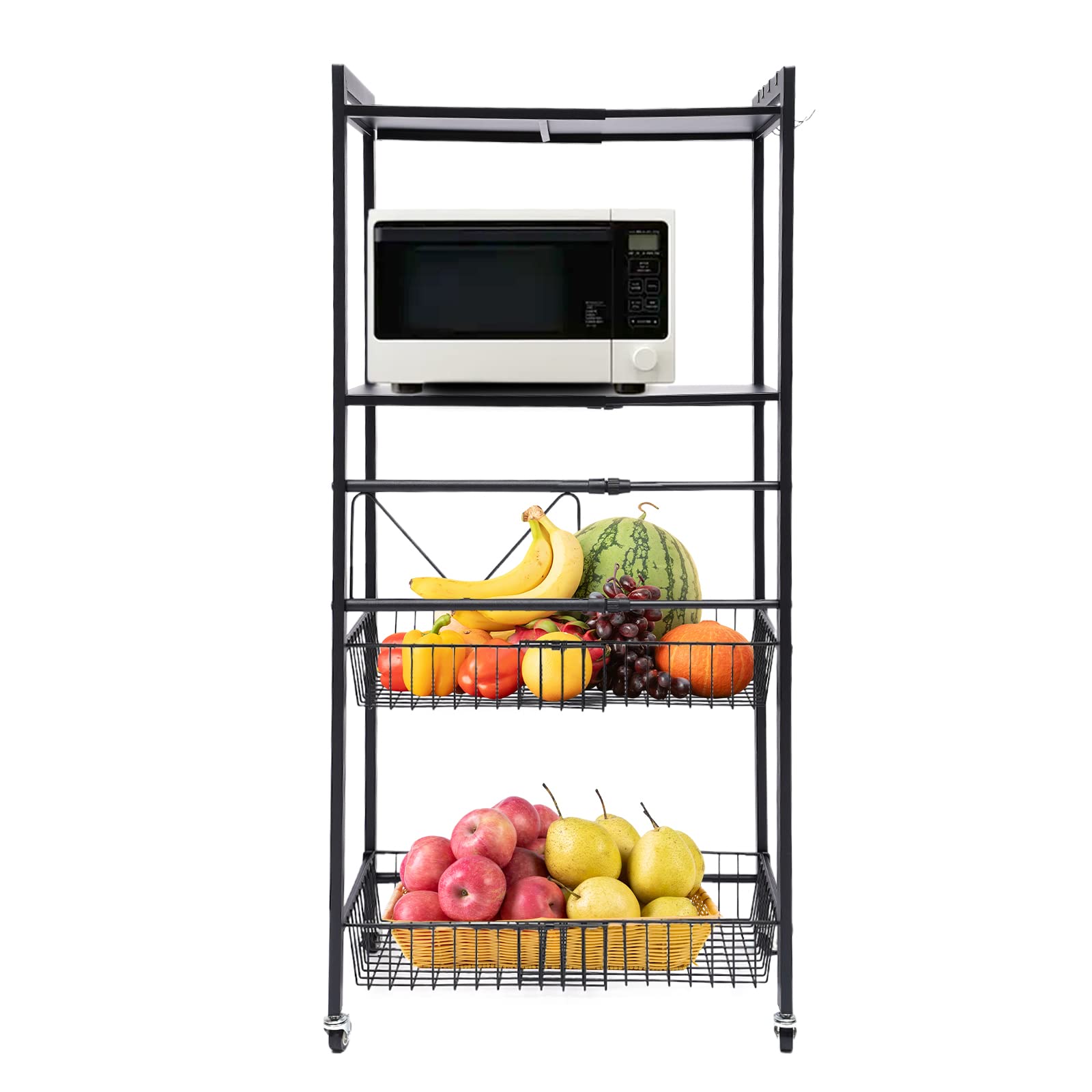 4-Tier Industrial Microwave Stand & Utility Storage Shelf - Heavy Duty Free Standing Coffee Station & Kitchen Bakers Rack with Hutch - Black Metal Storage Organizer for Living Room, Home Office & Small Spaces - Perfect for Kitchen Organization, Coffee Bar Setup & Home Storage Solutions