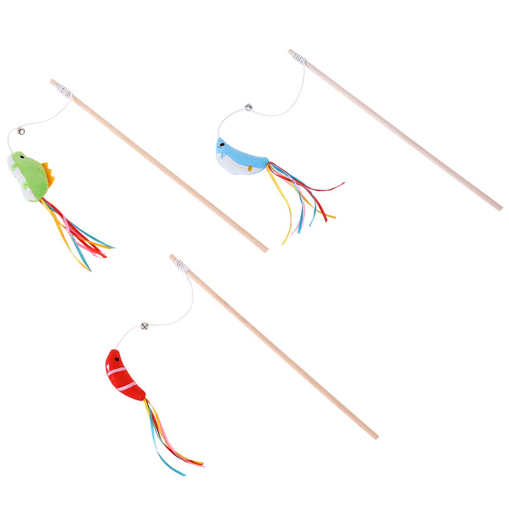 Balacoo 3Pcs Interactive Cat Teaser Wand Toy - Cartoon Fishing Rod with Feathers for Kittens & Adult Cats - Fun Playtime, Exercise & Bonding for Indoor Pets