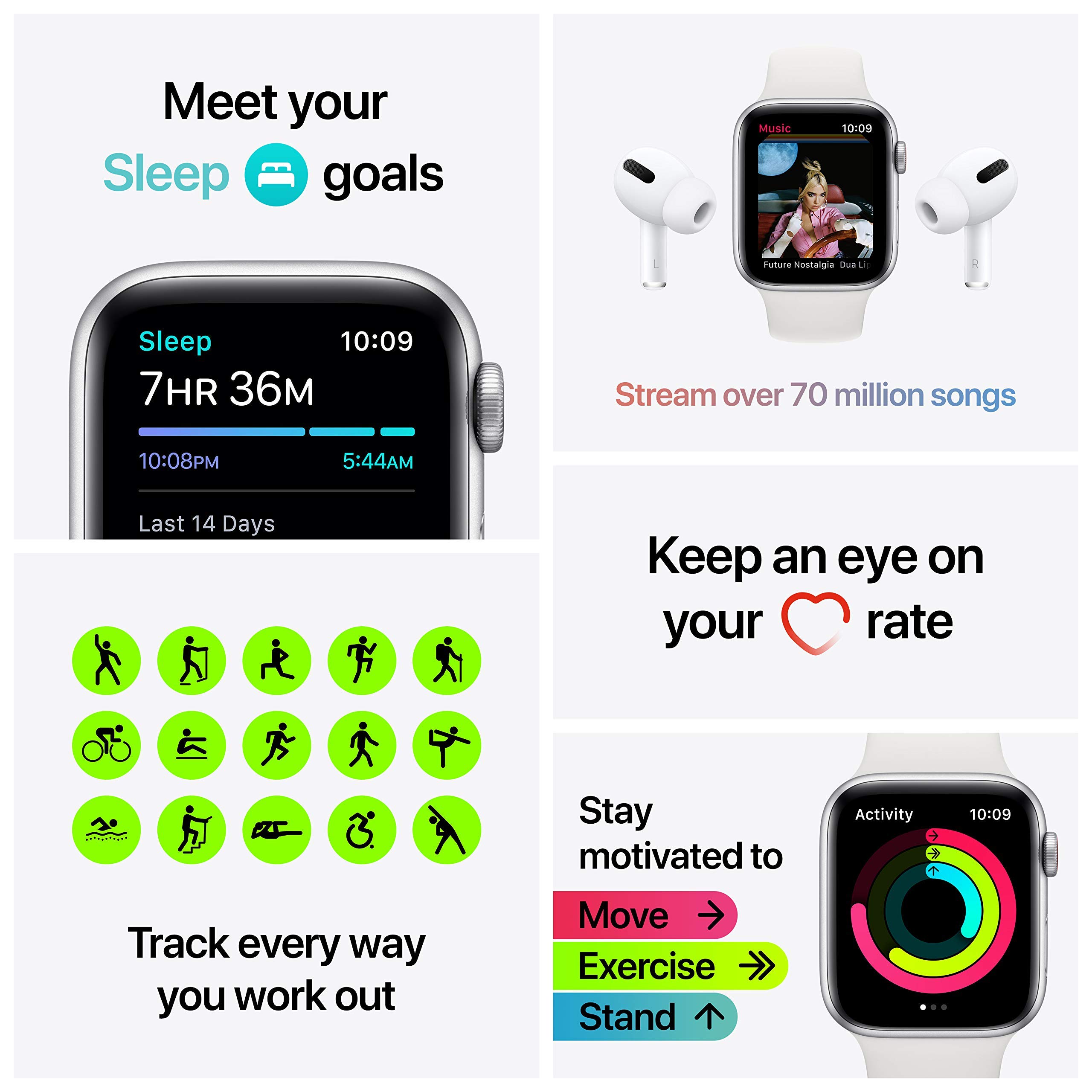 Apple Watch SE 2020 (GPS + Cellular, 40mm) - Silver Aluminum Case with White Sport Band - Renewed Premium Smartwatch for Fitness Tracking, Notifications & Calls | Perfect for Workouts, Running & Daily Use